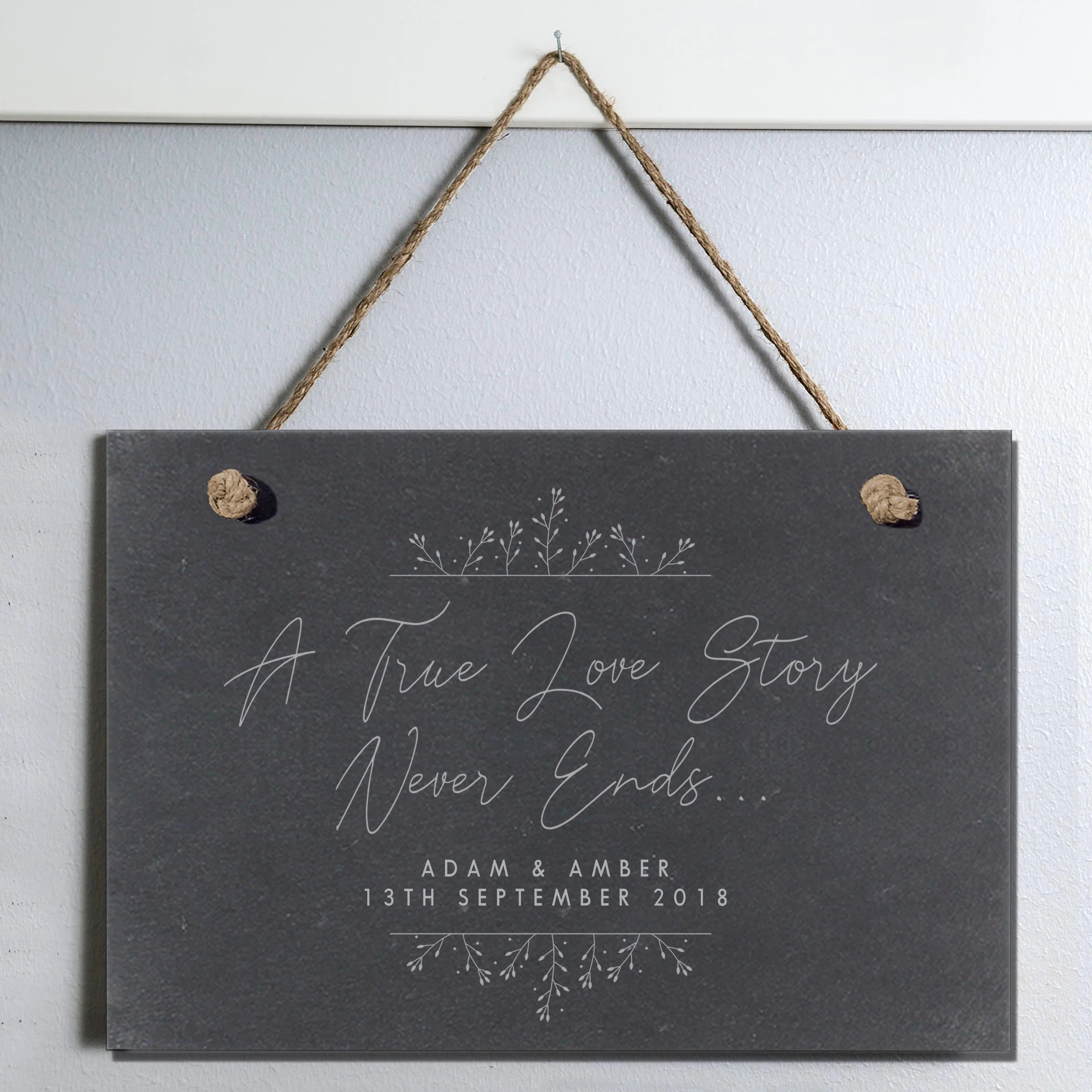 Personalised True Love Story Hanging Large Slate Sign - Image 3