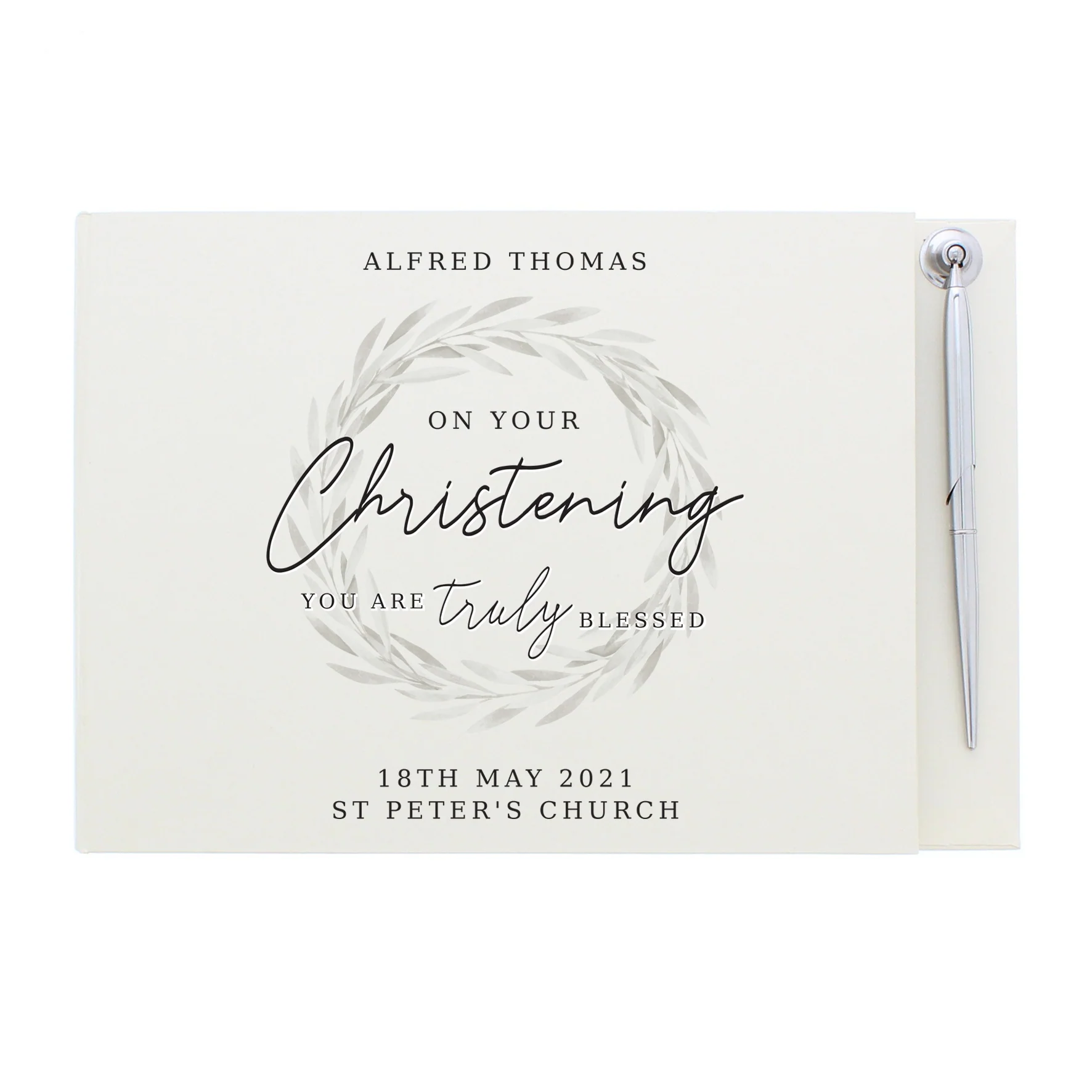 Personalised 'Truly Blessed' Christening Hardback Guest Book & Pen - Image 2