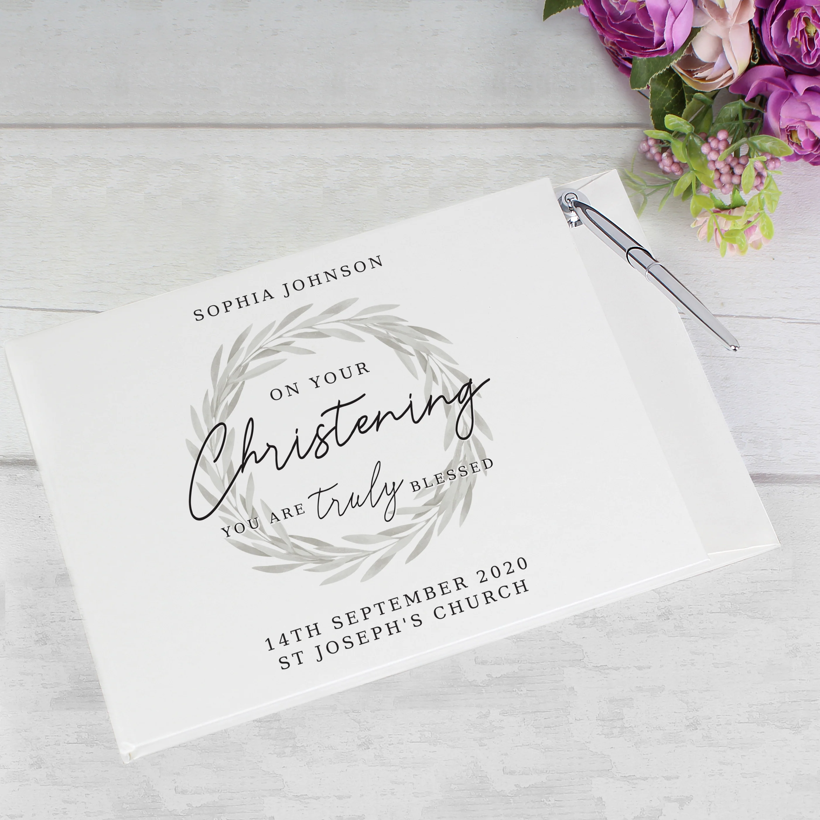 Personalised 'Truly Blessed' Christening Hardback Guest Book & Pen - Image 5