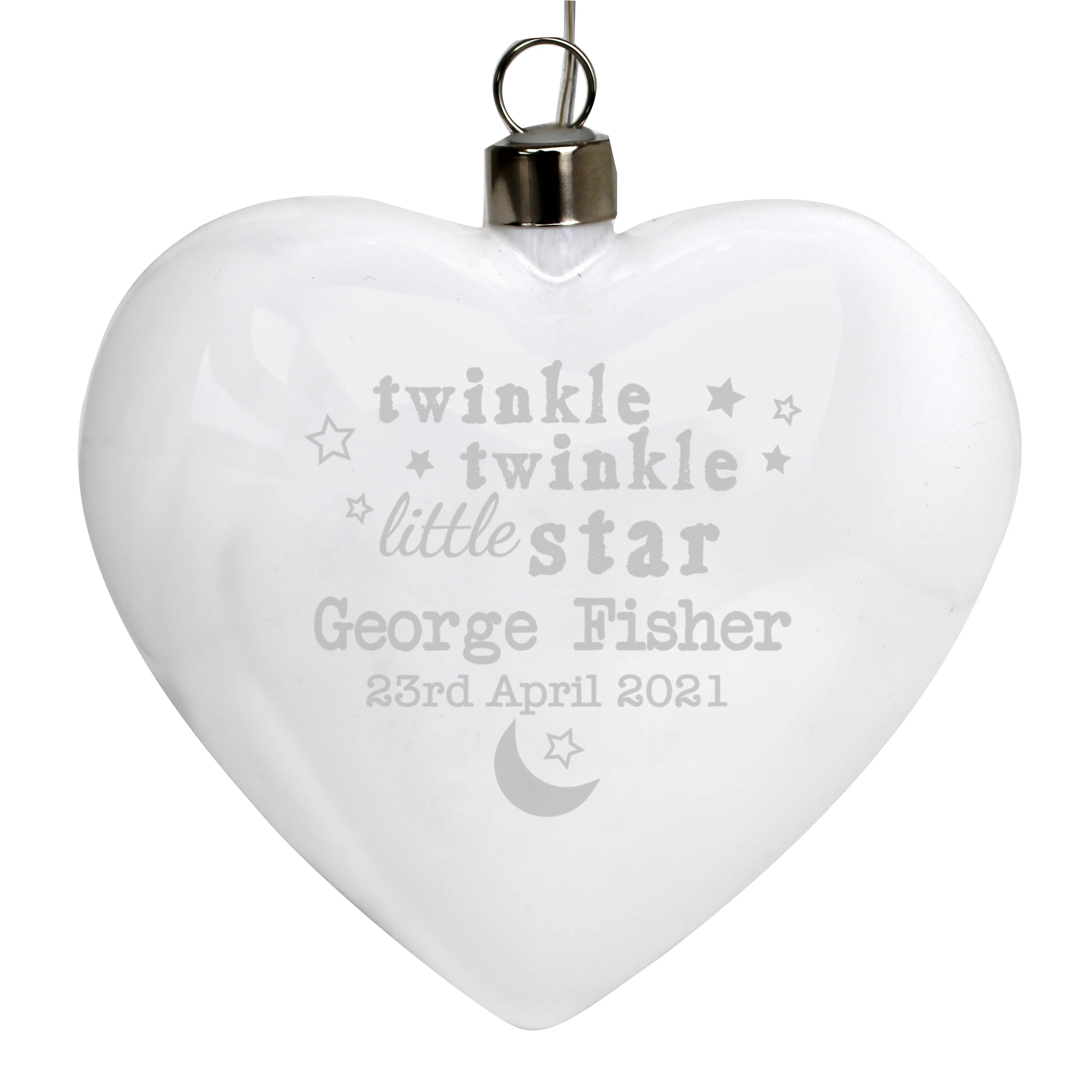 Personalised Twinkle Twinkle LED Hanging Glass Heart - Image 2