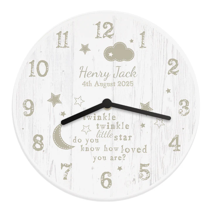 Personalised Twinkle Twinkle Shabby Chic Large Wooden Clock