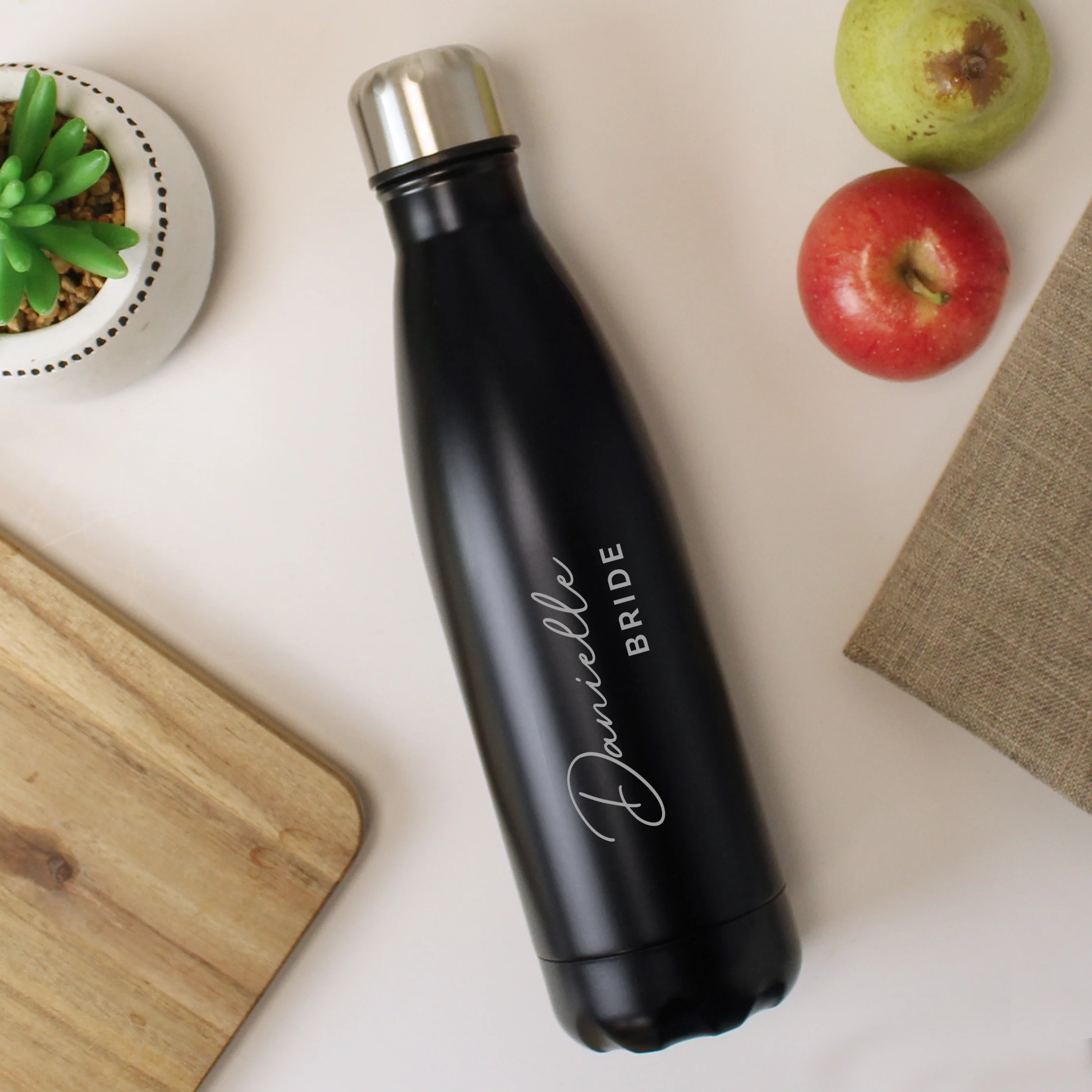 Personalised Two Lines Black Metal Insulated Drinks Bottle - Image 2