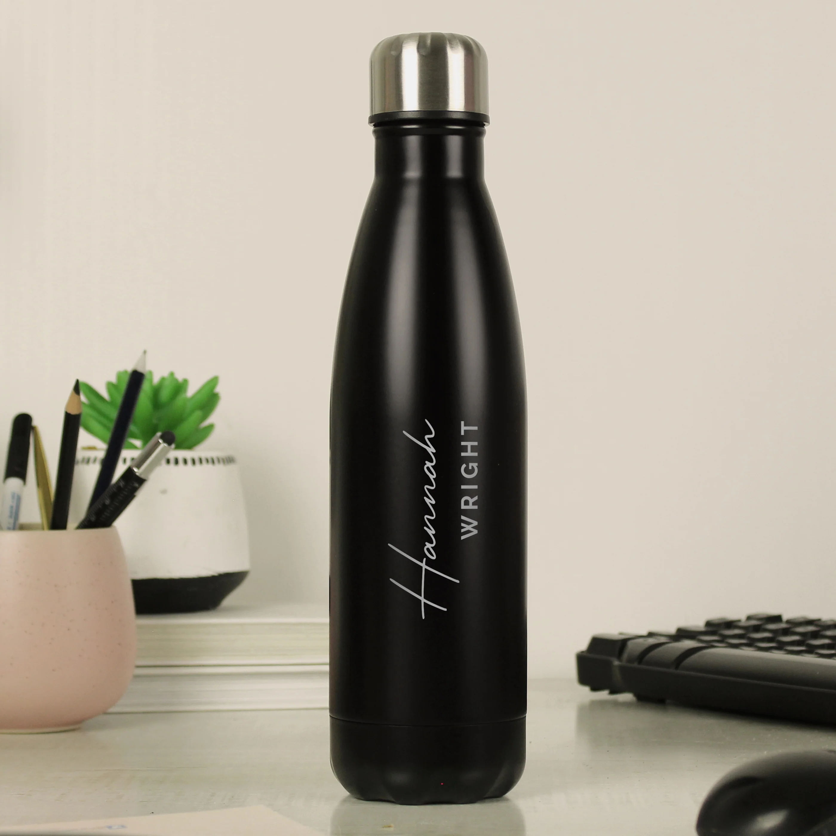 Personalised Two Lines Black Metal Insulated Drinks Bottle - Image 3