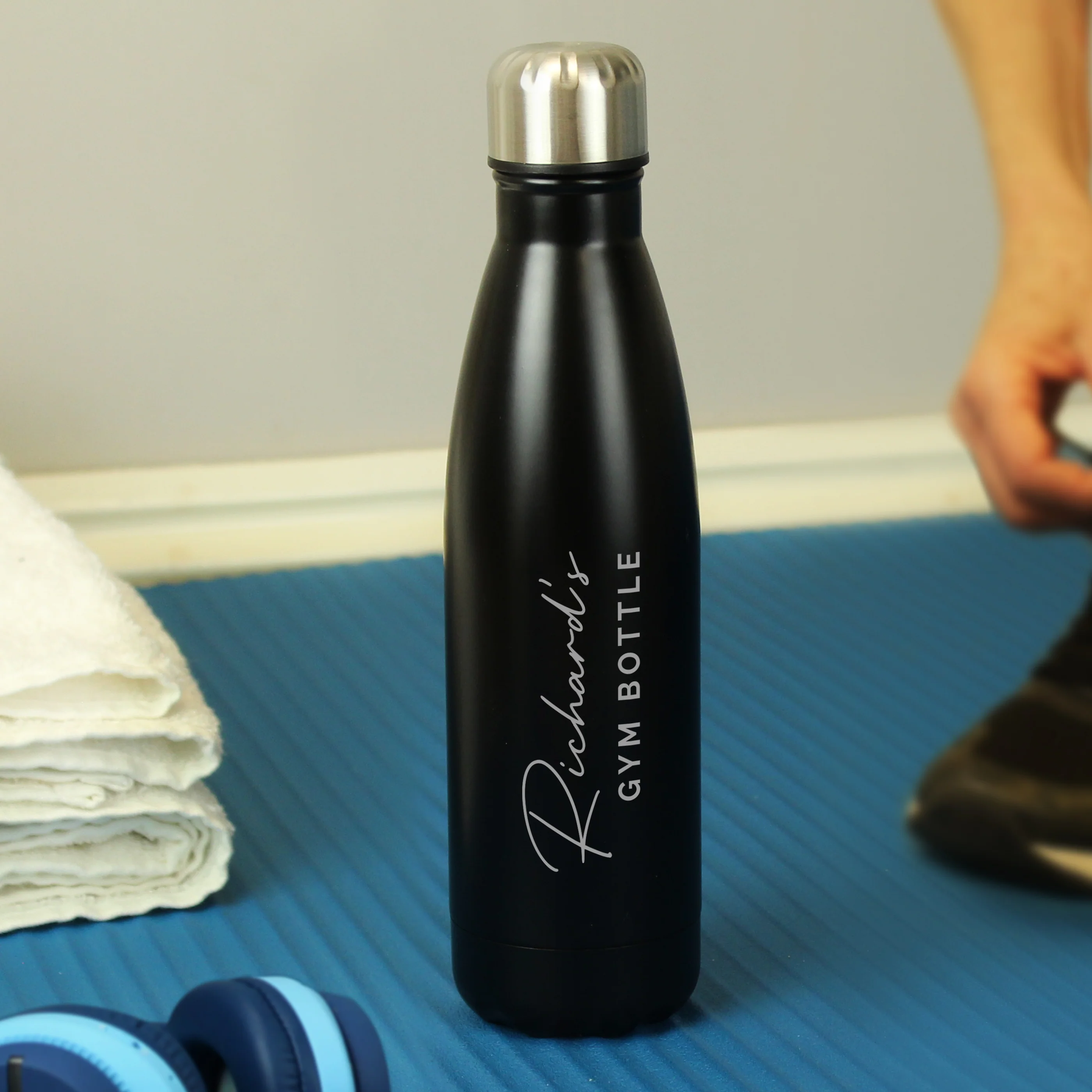 Personalised Two Lines Black Metal Insulated Drinks Bottle - Image 4