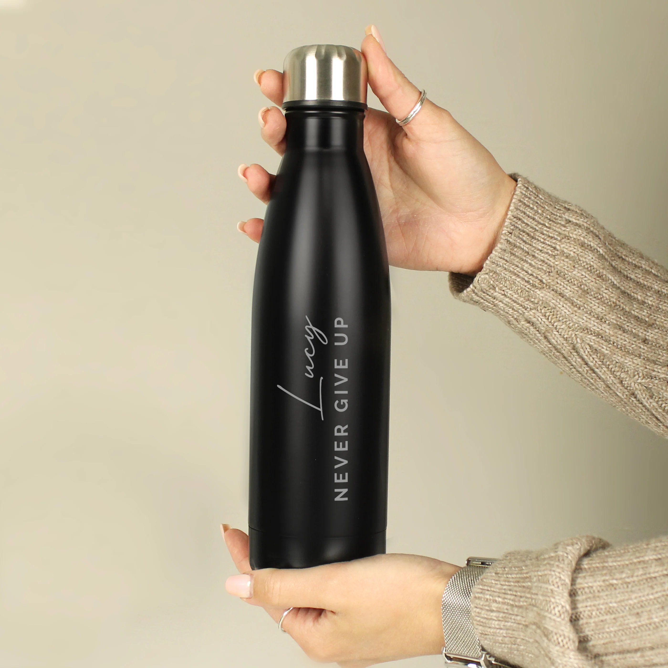 Personalised Two Lines Black Metal Insulated Drinks Bottle - Image 6