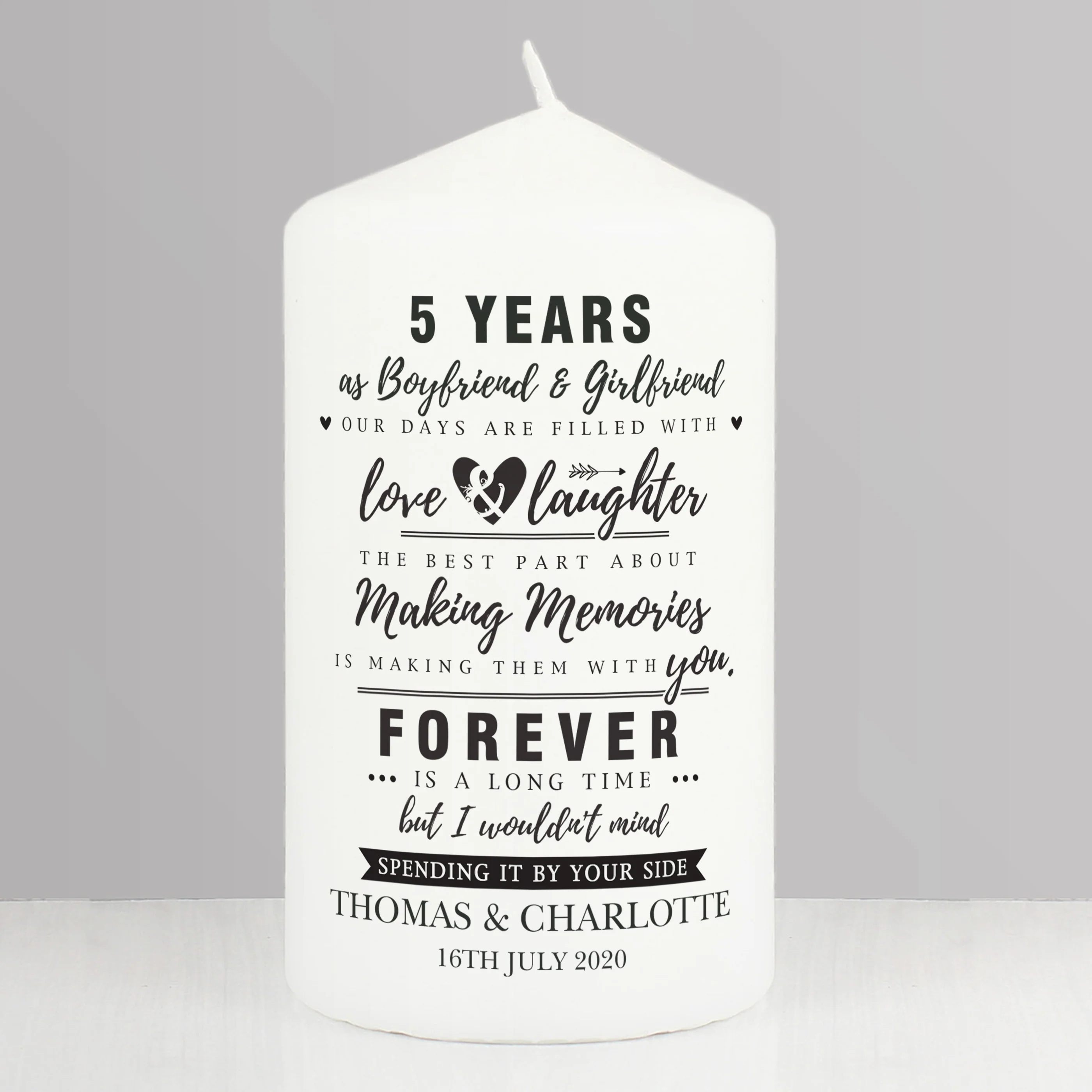 Personalised Typography Anniversary Pillar Candle