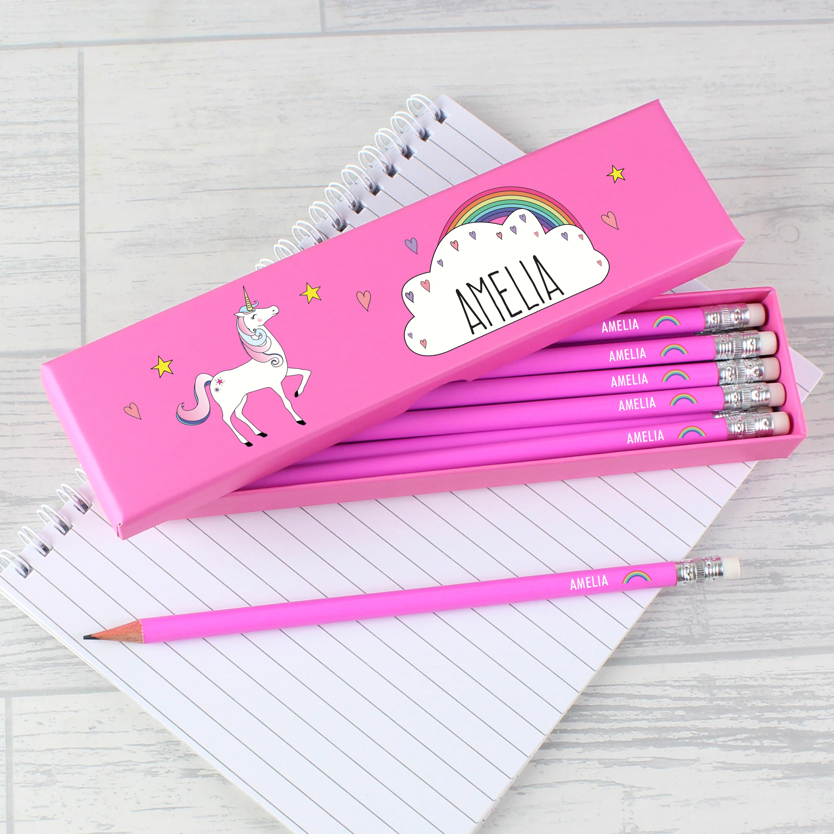 Personalised Unicorn Box of 12 Pink HB Pencils - Image 3