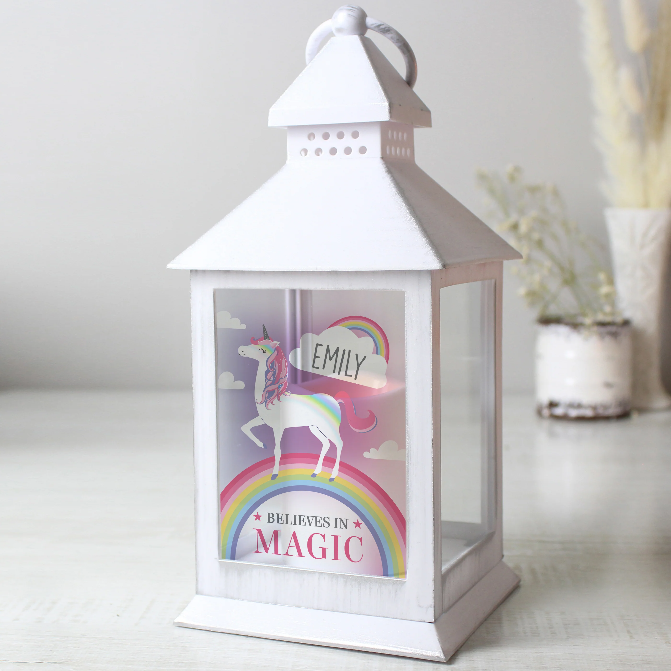 Personalised Unicorn Frost White Lantern - Image 2