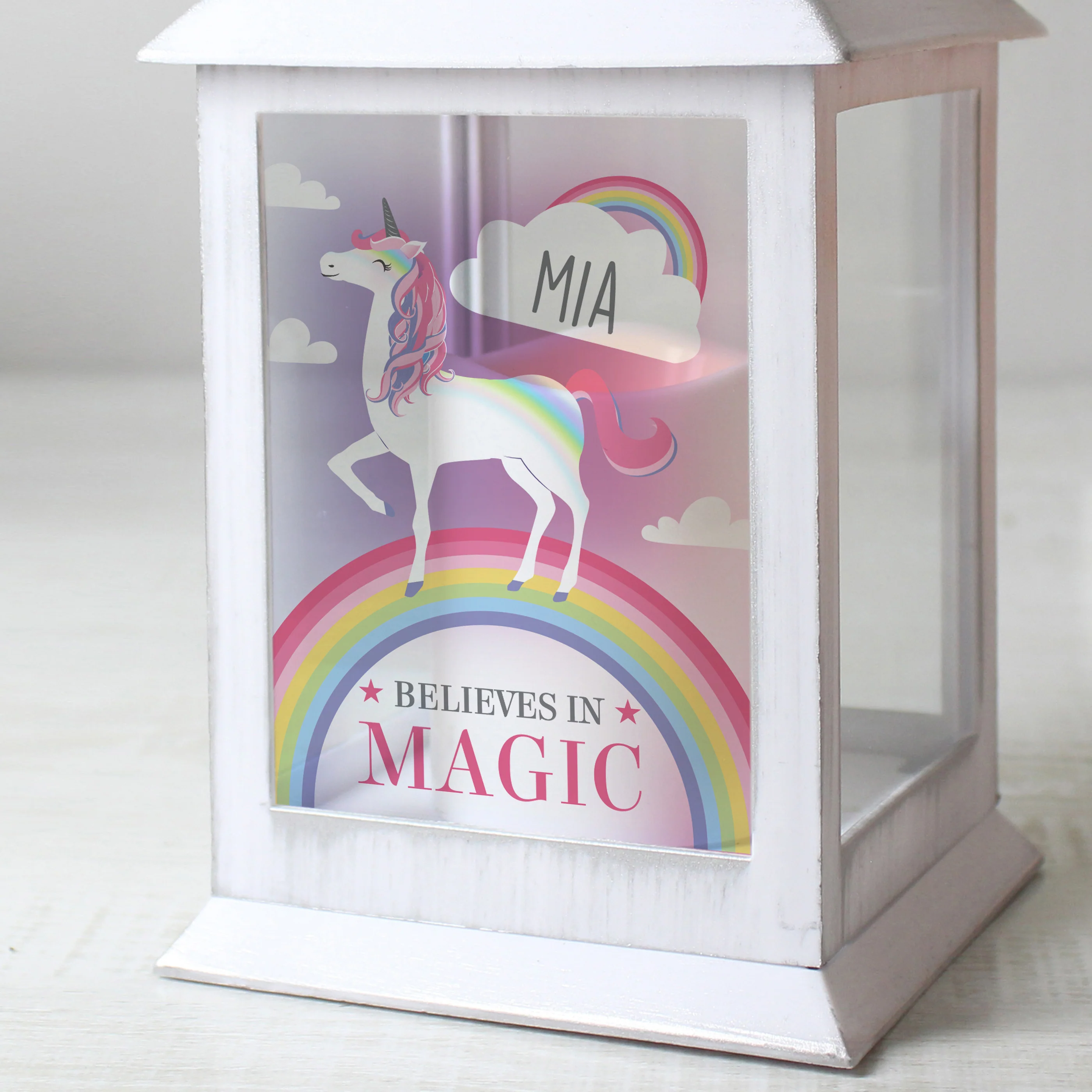 Personalised Unicorn Frost White Lantern - Image 3