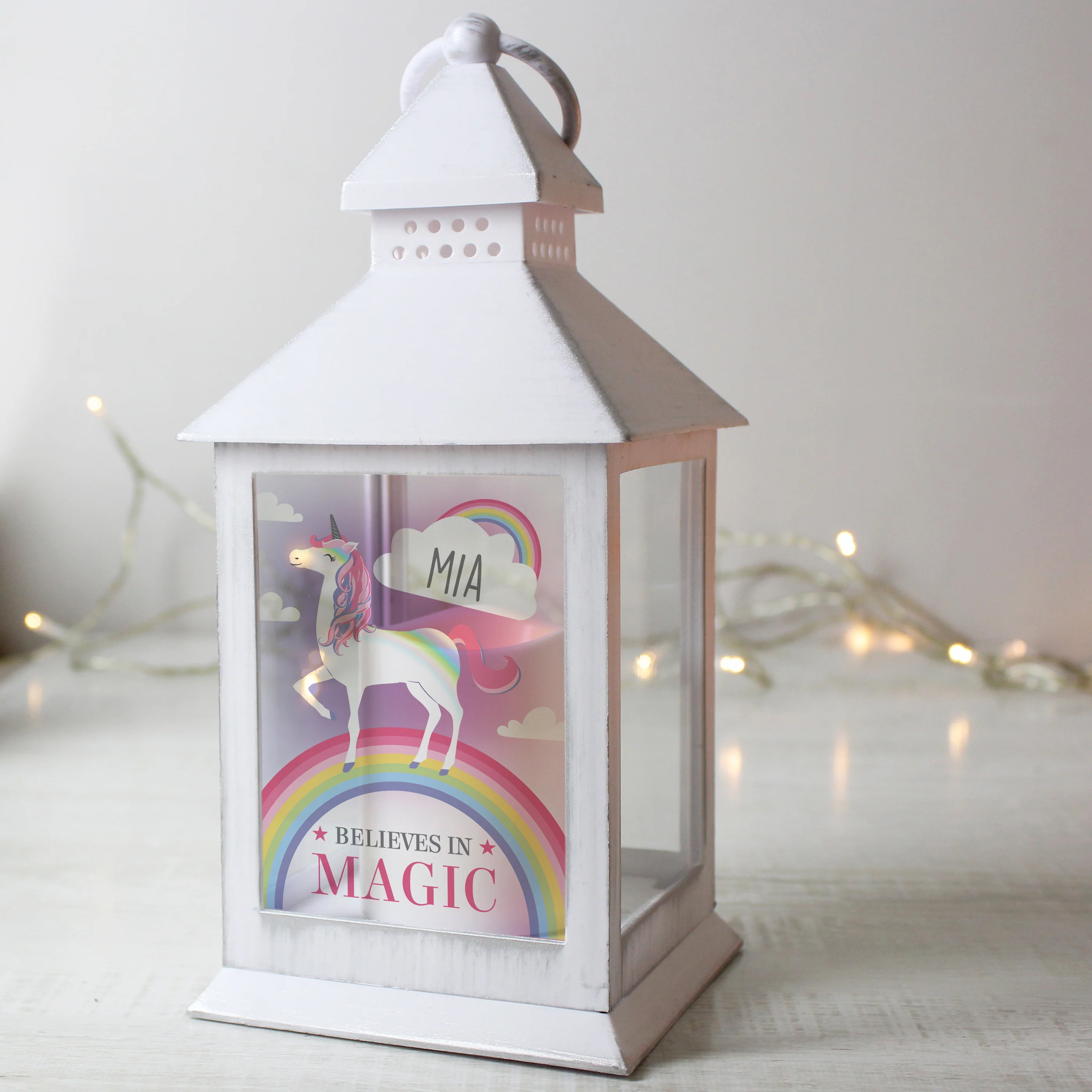 Personalised Unicorn Frost White Lantern - Image 4