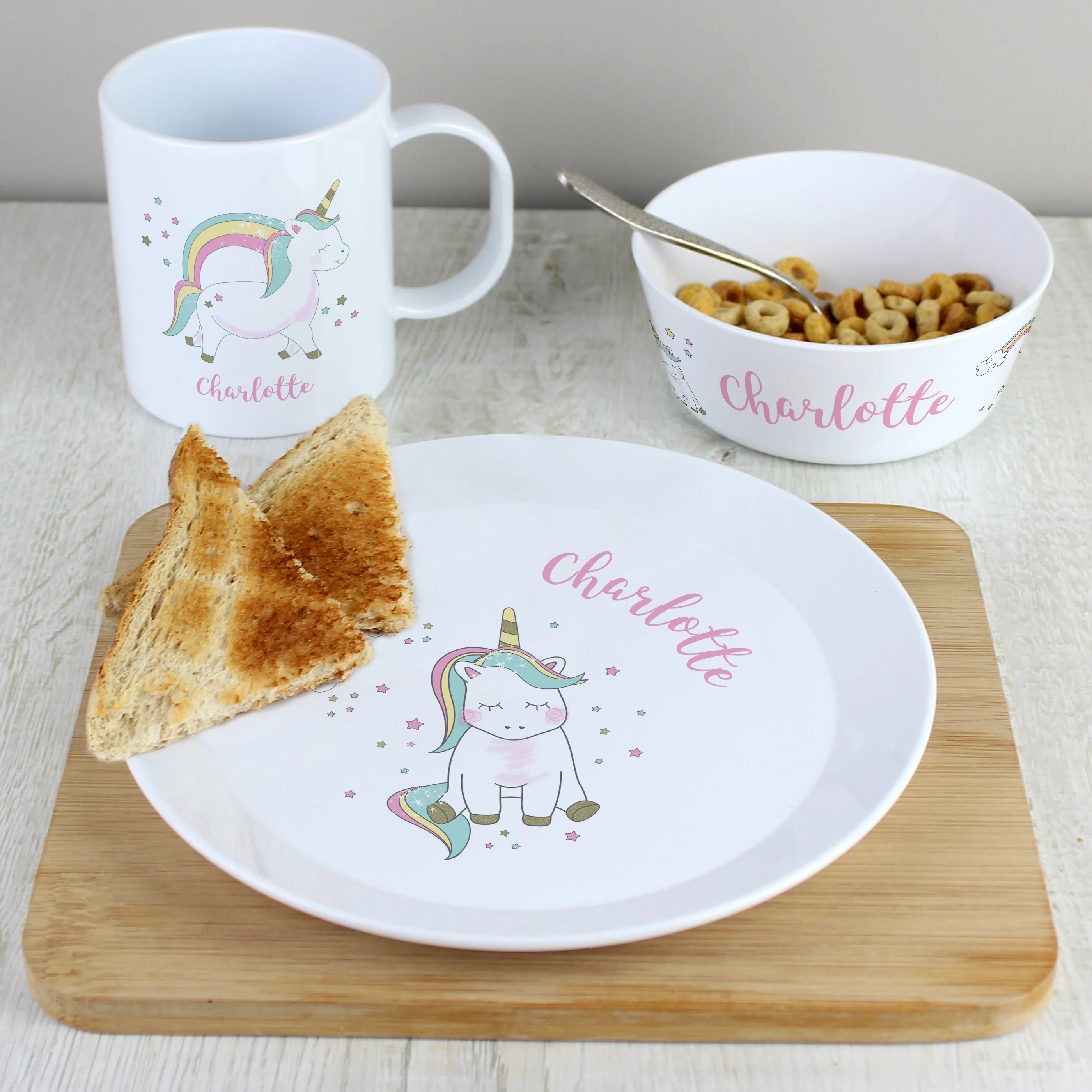 Personalised Unicorn Plastic Breakfast Set - Image 2