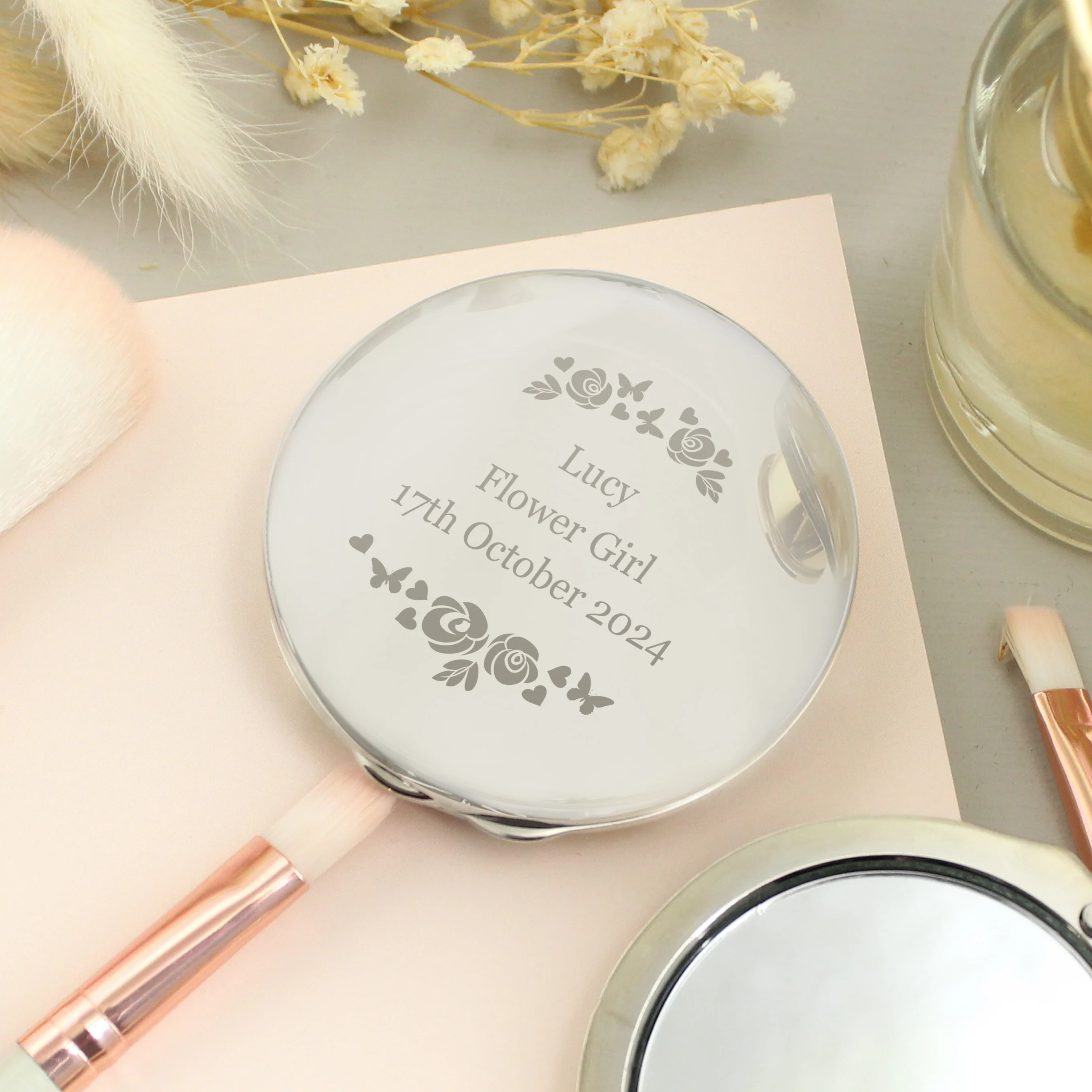 Personalised Vintage Rose Compact Mirror - Image 3