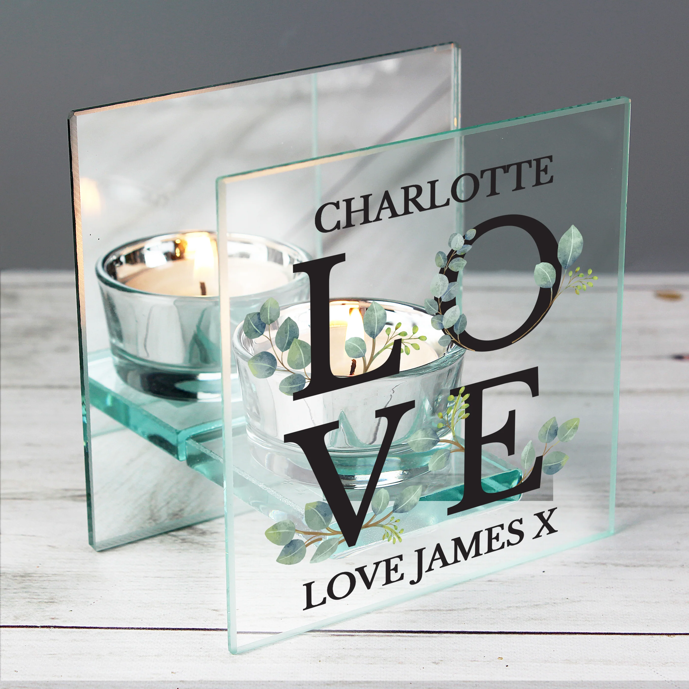 Personalised Wedding Mirrored Glass Tea Light Holder - Image 3