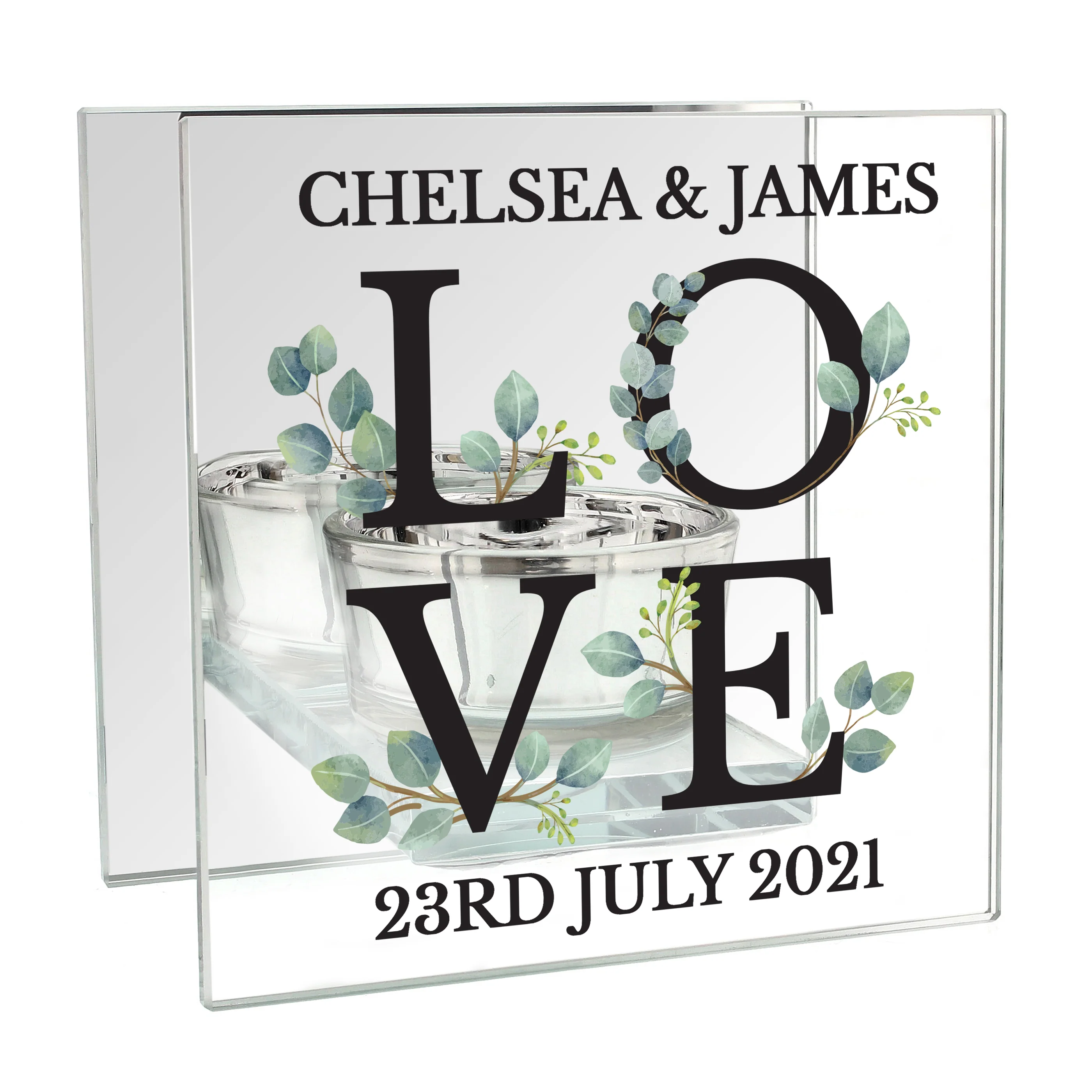 Personalised Wedding Mirrored Glass Tea Light Holder - Image 4