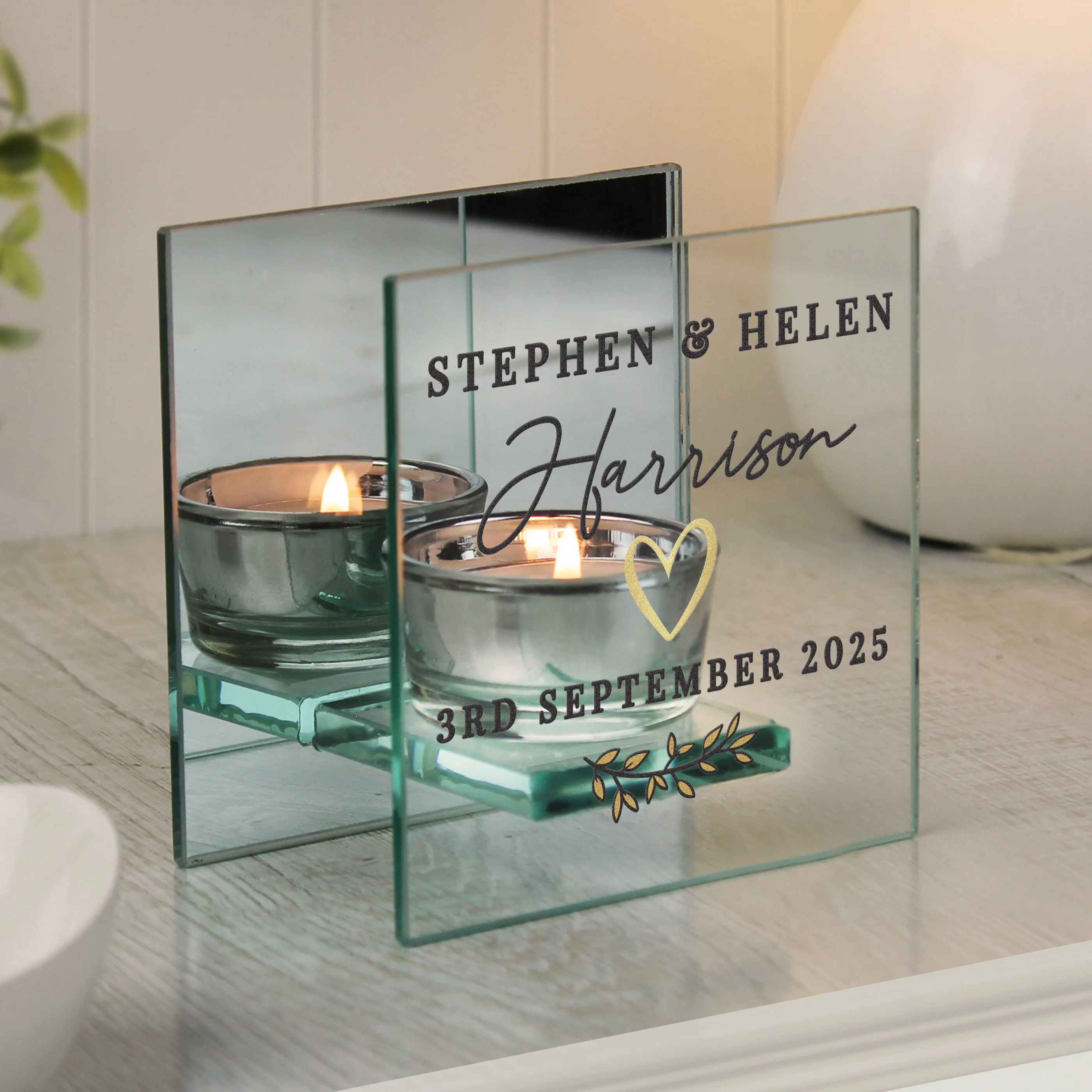 Personalised Wedding Mirrored Tealight Holder - Image 3