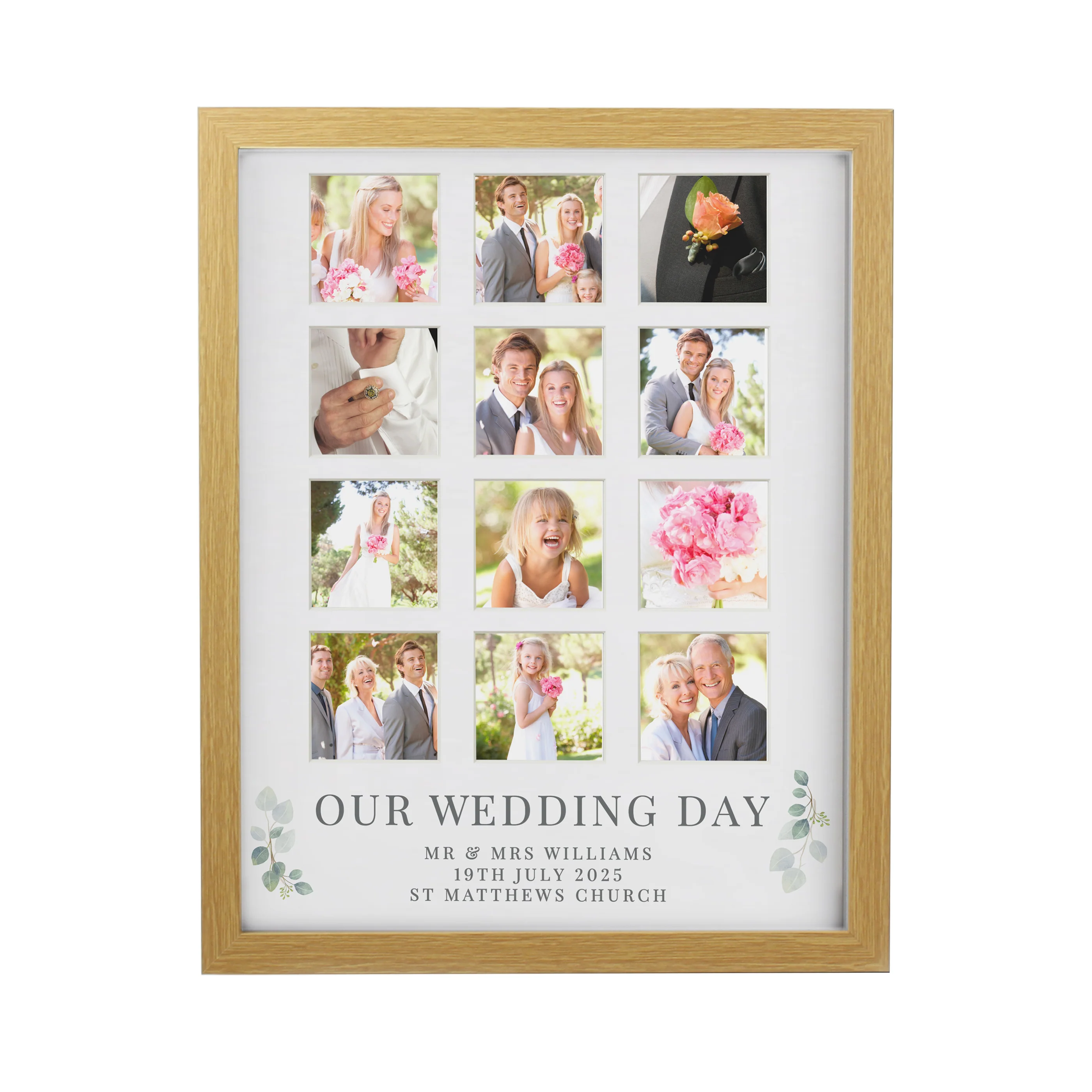 Personalised Wedding Oak Multi Photo Frame - Image 5
