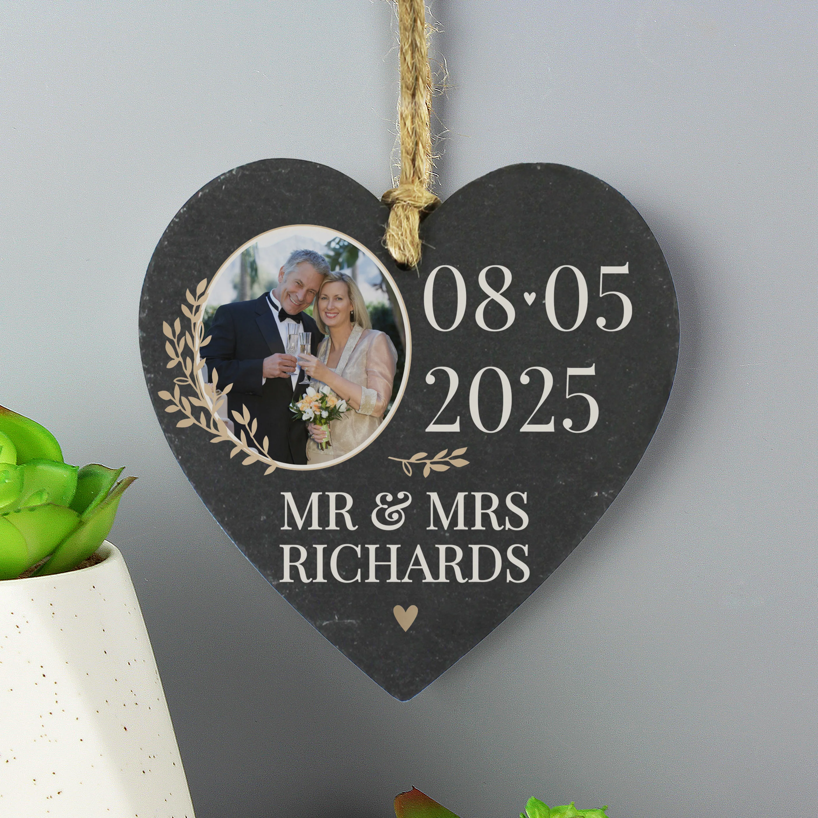 Personalised Wedding Photo Upload Slate Heart Decoration - Image 4