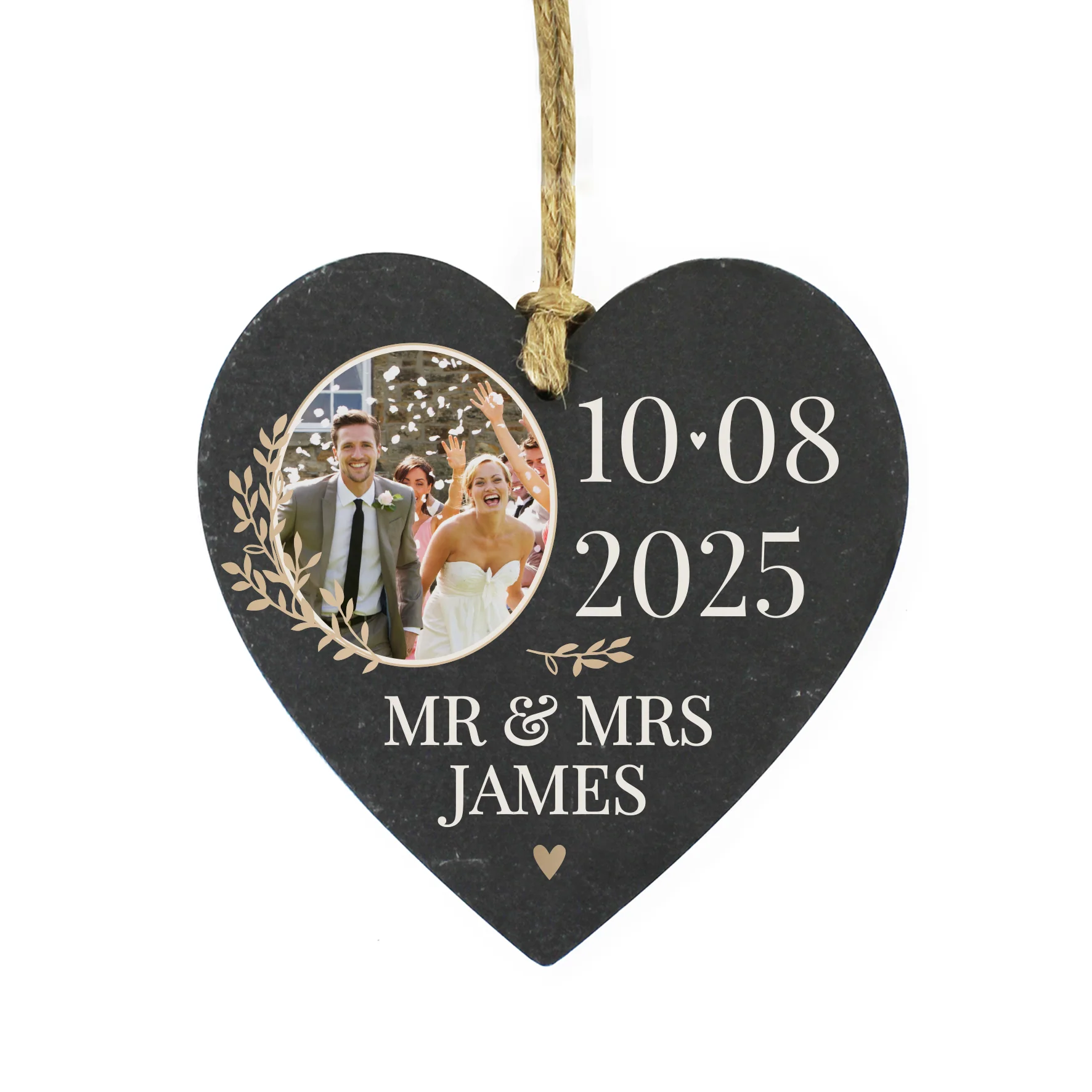 Personalised Wedding Photo Upload Slate Heart Decoration - Image 5