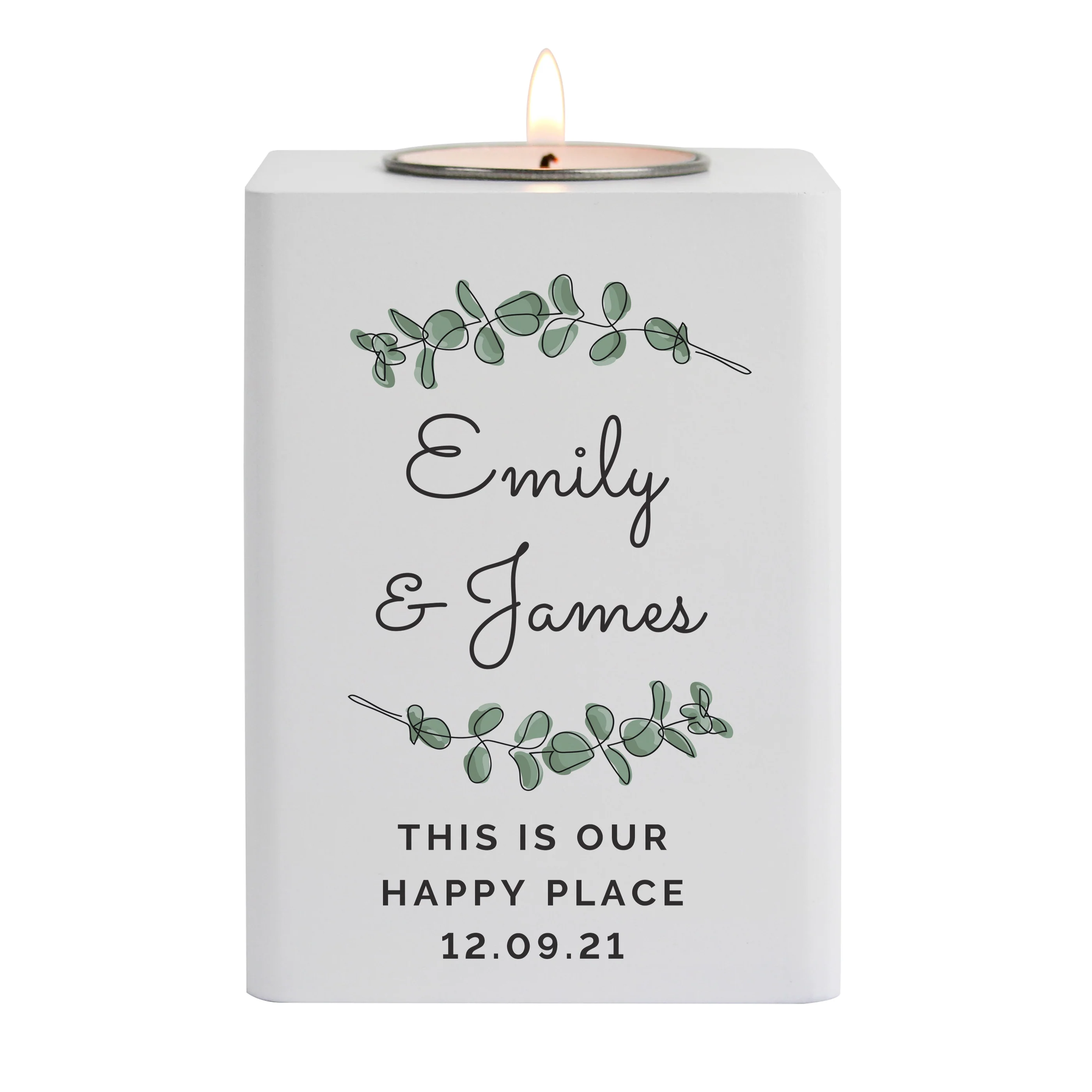 Personalised Wedding White Wooden Tea light Holder