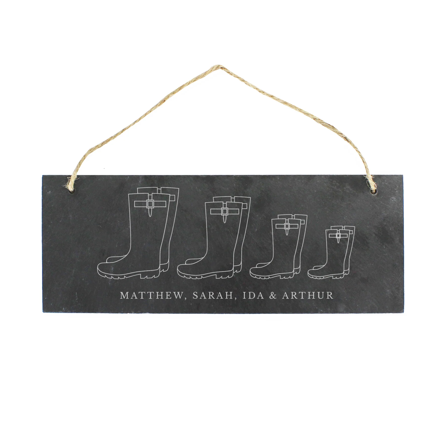 Personalised Welly Boot Family of Four Hanging Slate Plaque - Image 2