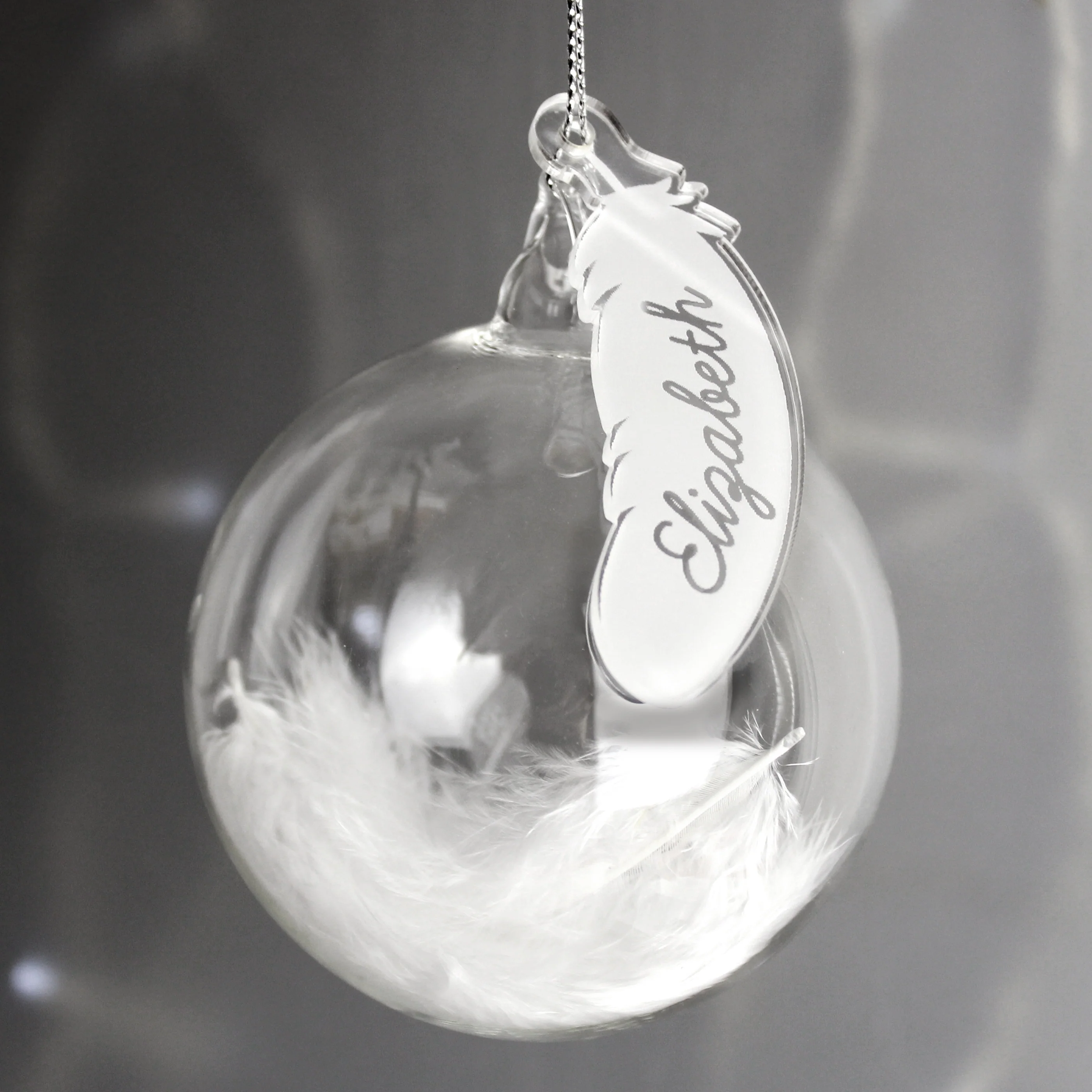 Personalised White Feather Glass Bauble - Image 3