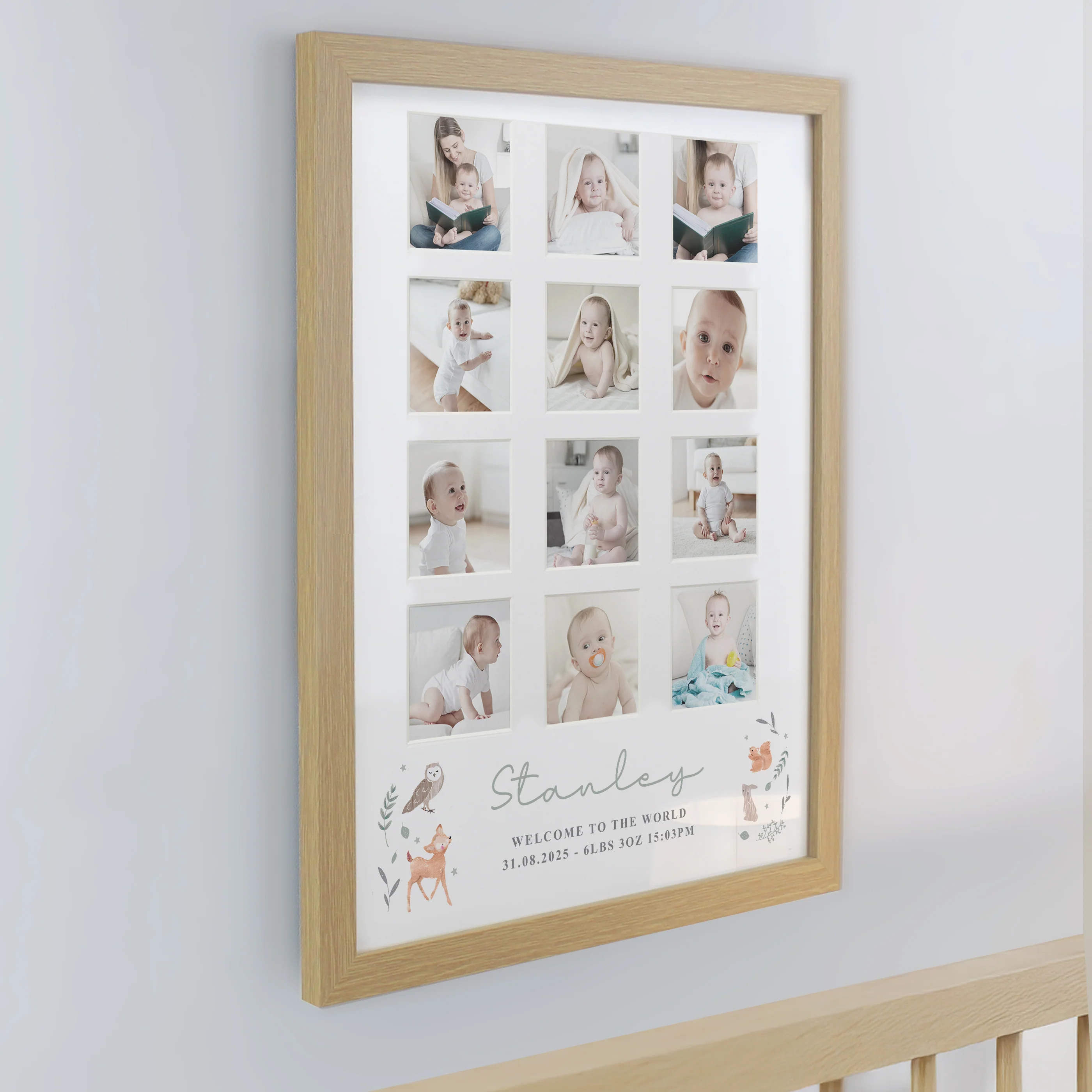 Personalised Woodland Animal Oak Multi Photo Frame - Image 2