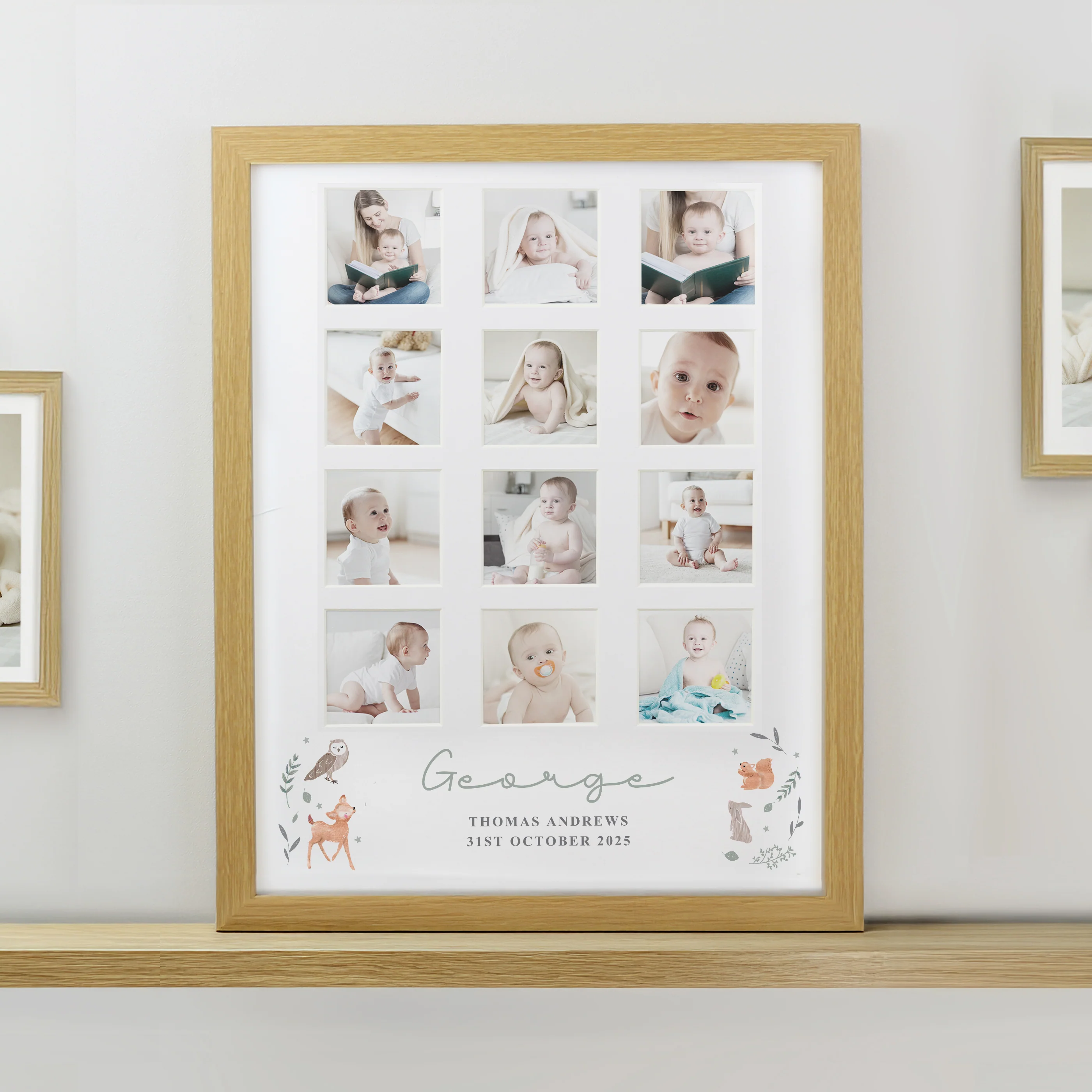 Personalised Woodland Animal Oak Multi Photo Frame - Image 3