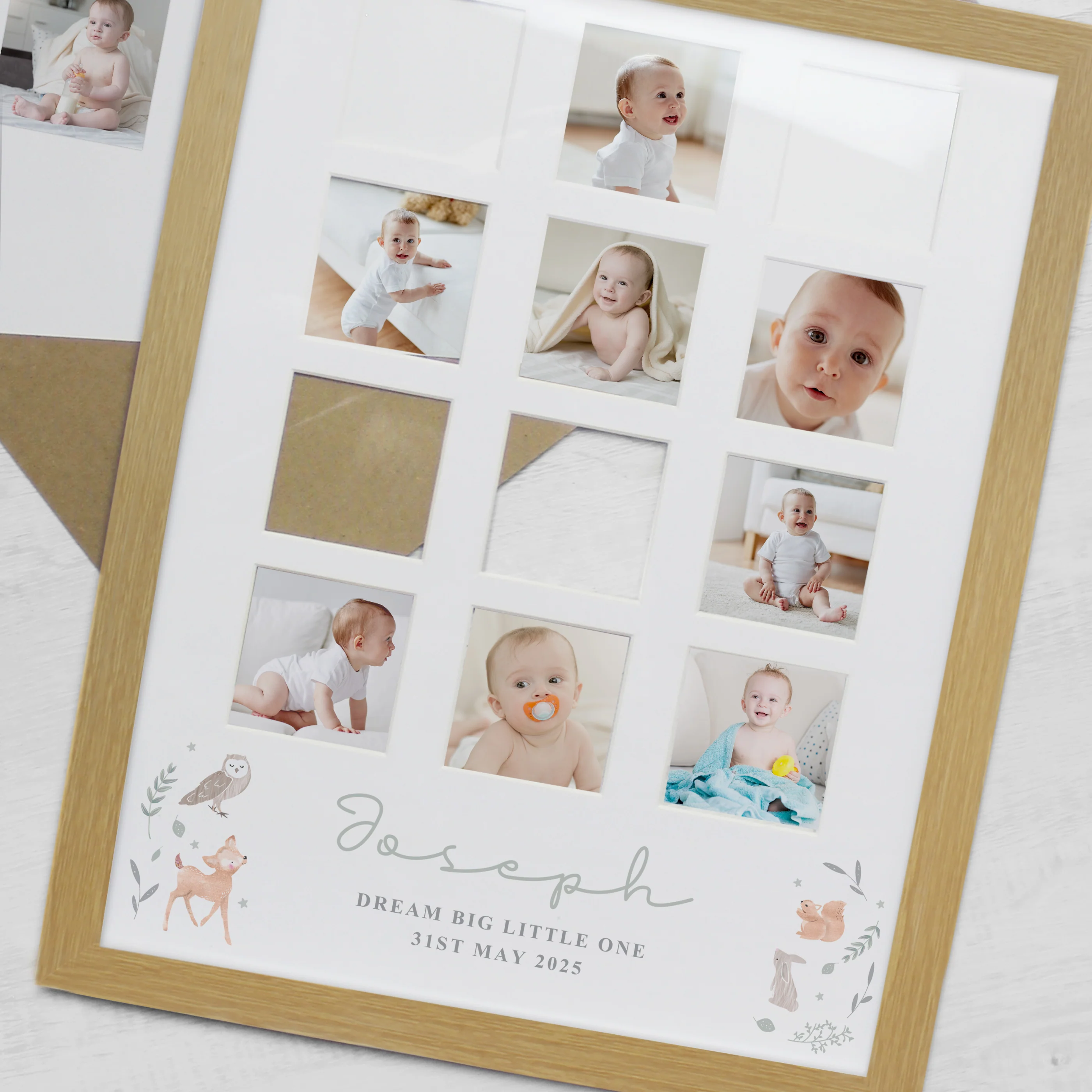 Personalised Woodland Animal Oak Multi Photo Frame - Image 4