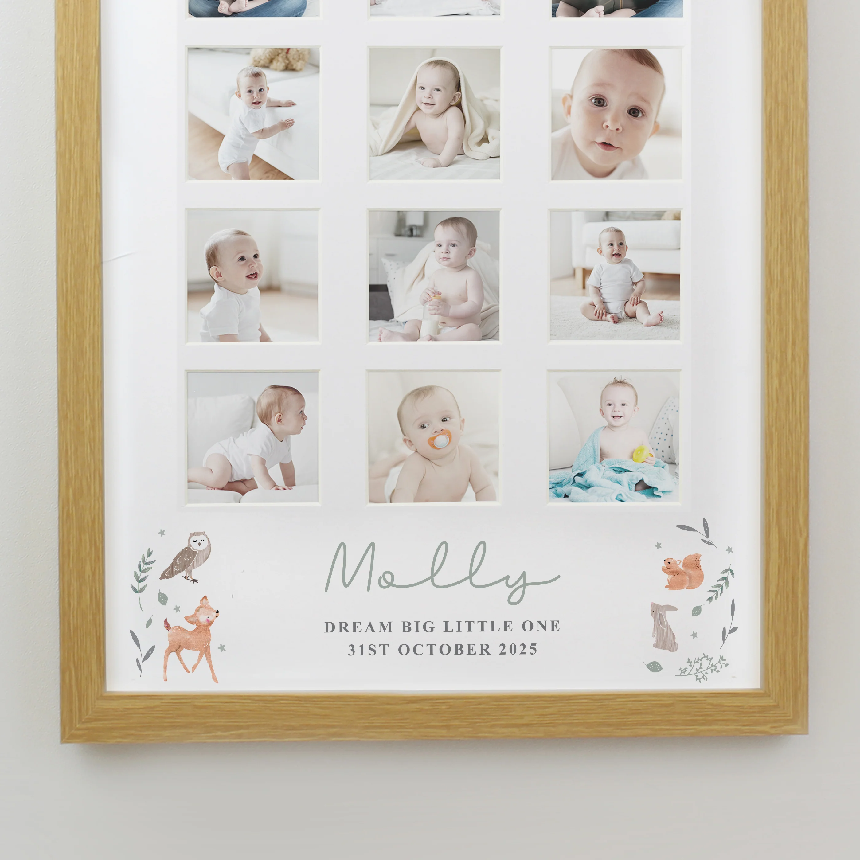Personalised Woodland Animal Oak Multi Photo Frame - Image 6
