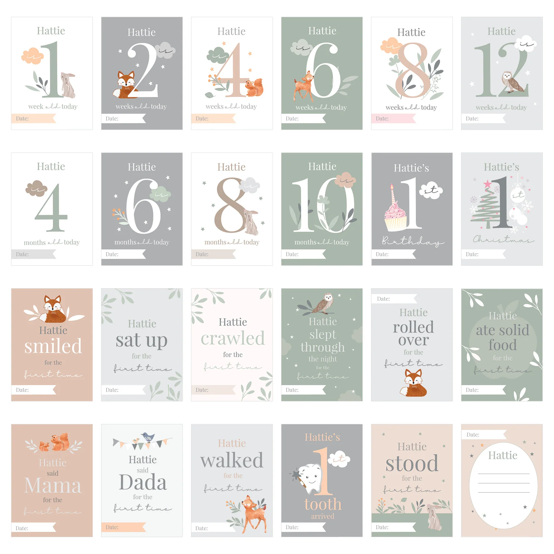 Personalised Woodland Animals Baby Milestone Cards - Image 5