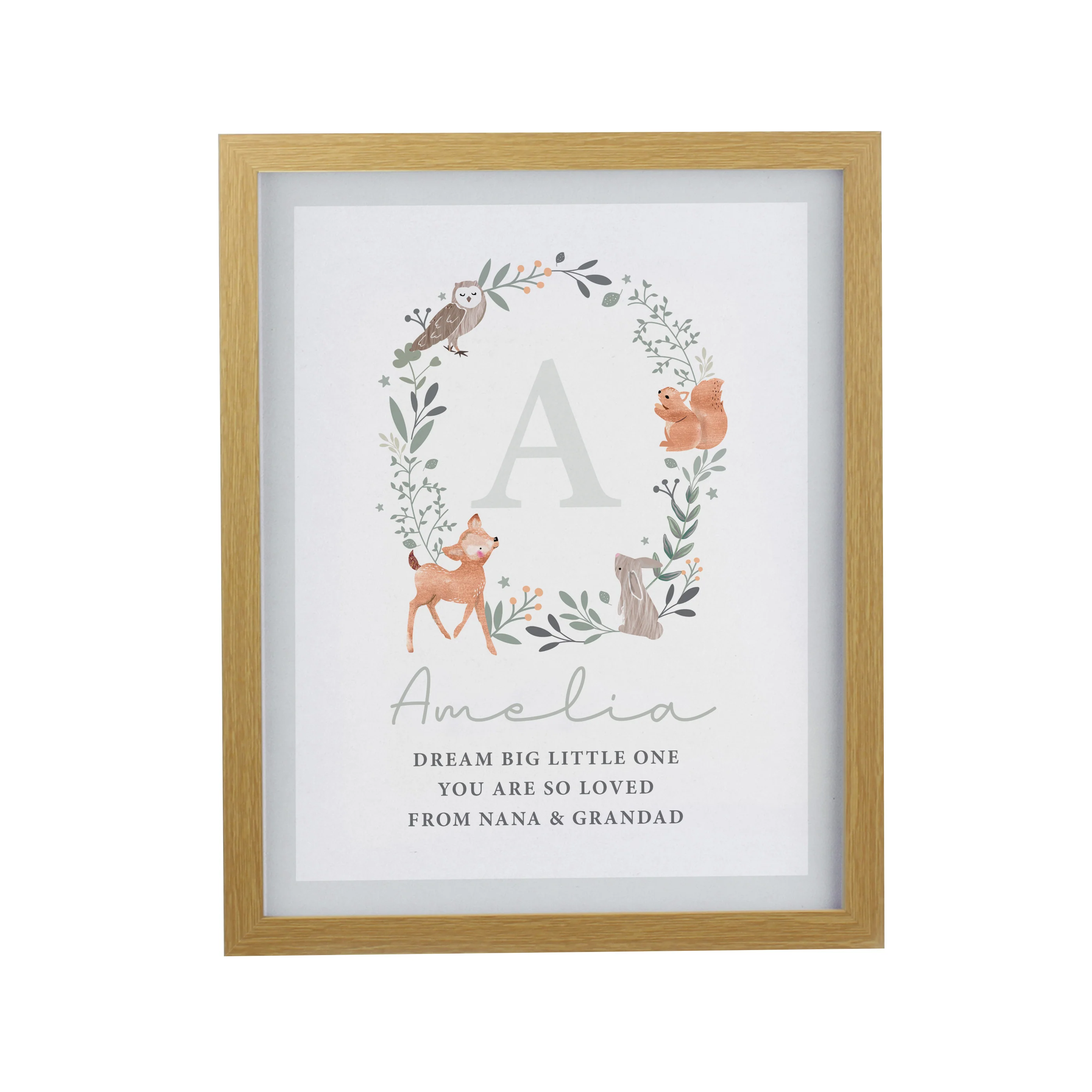 Personalised Woodland Initial Oak Poster Frame - Image 3