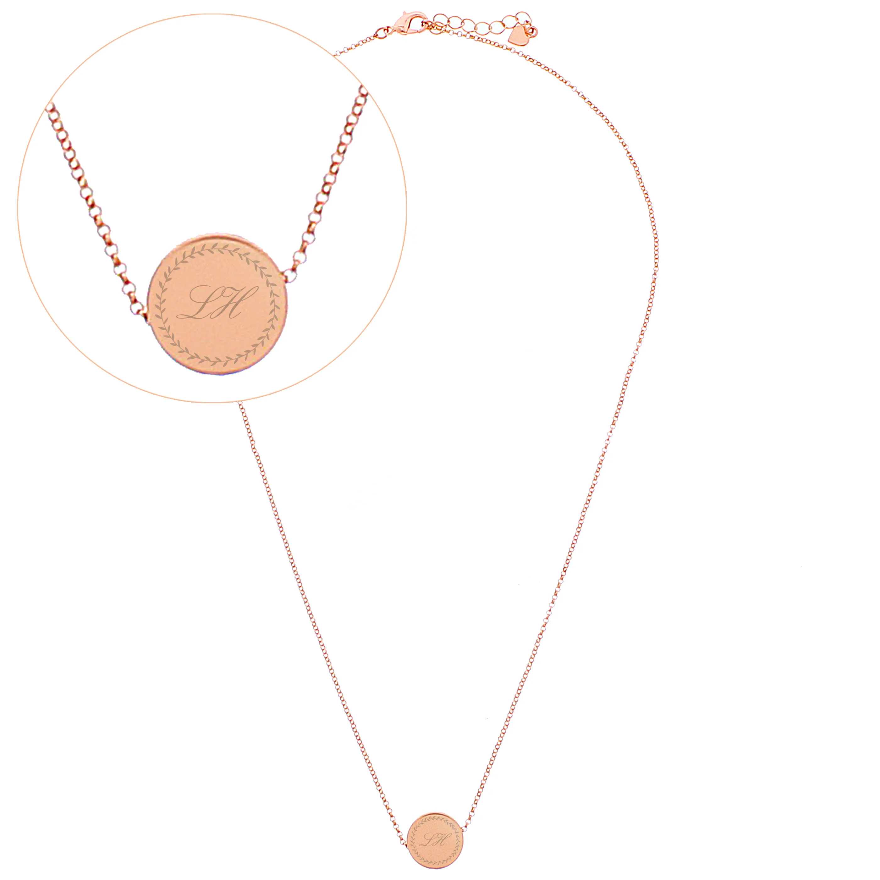 Personalised Wreath Initials Rose Gold Tone Disc Necklace - Image 2