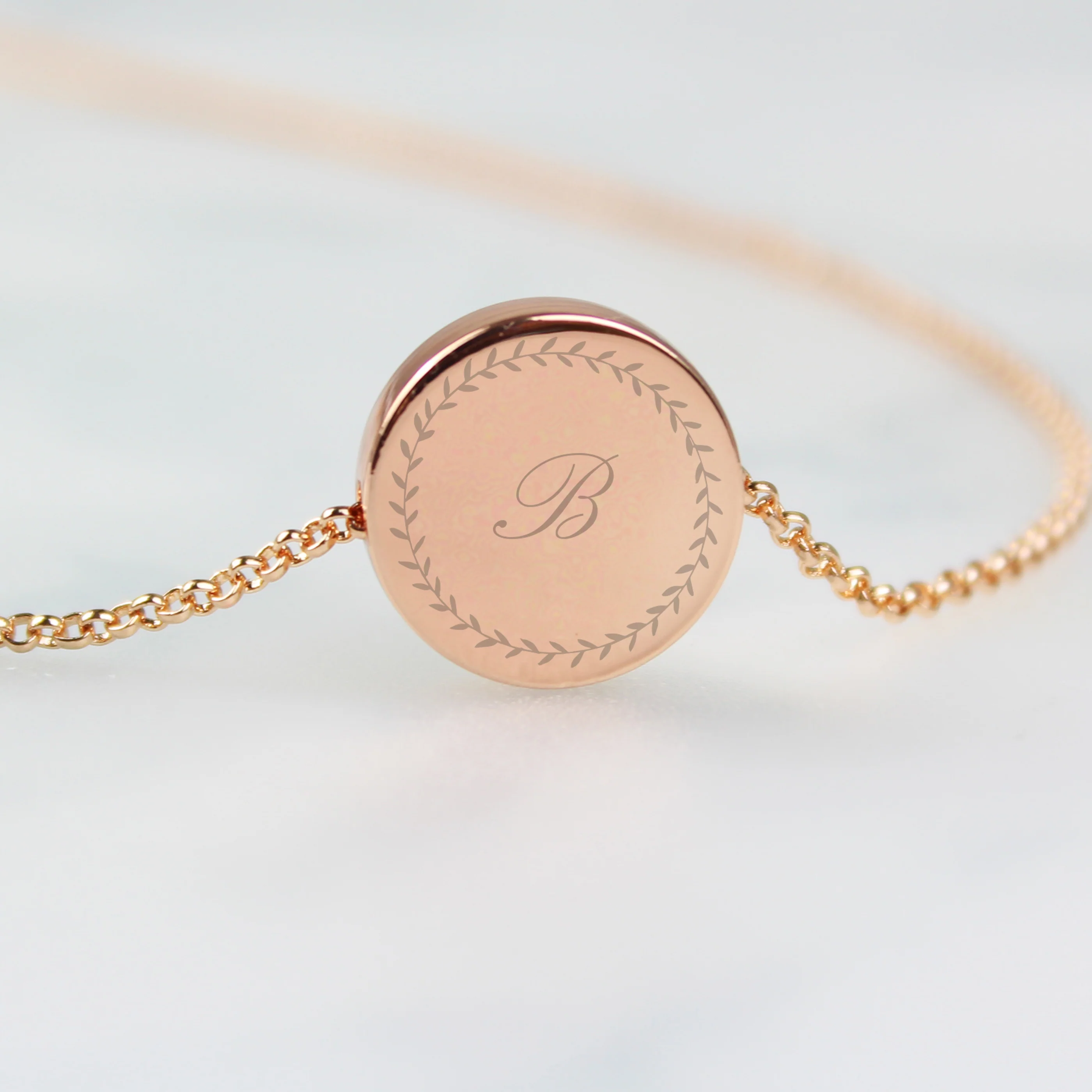 Personalised Wreath Initials Rose Gold Tone Disc Necklace - Image 5