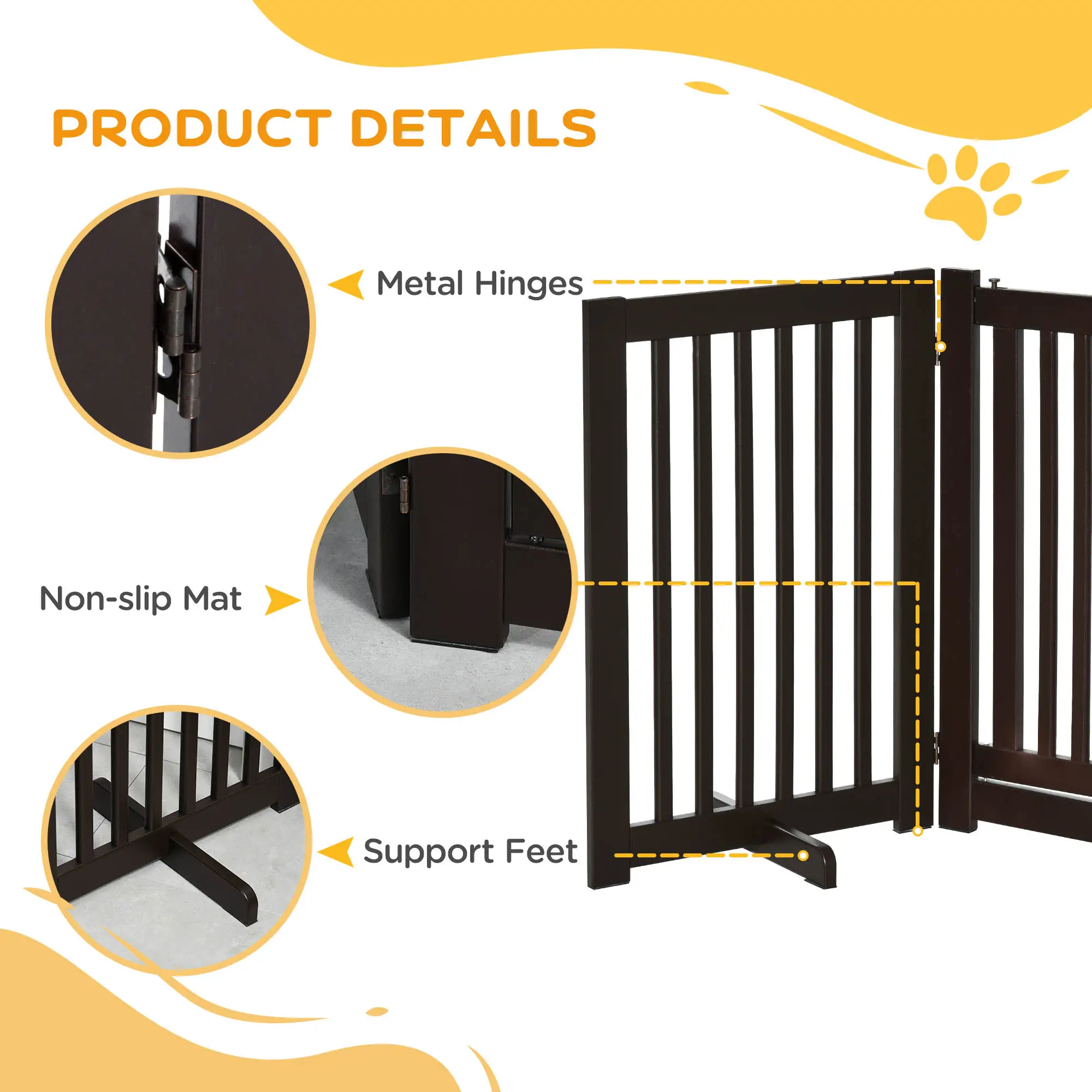Freestanding Pet Gate, Foldable Pet Fence, Indoor Barrier, 155 x 76 cm, Brown - Image 4