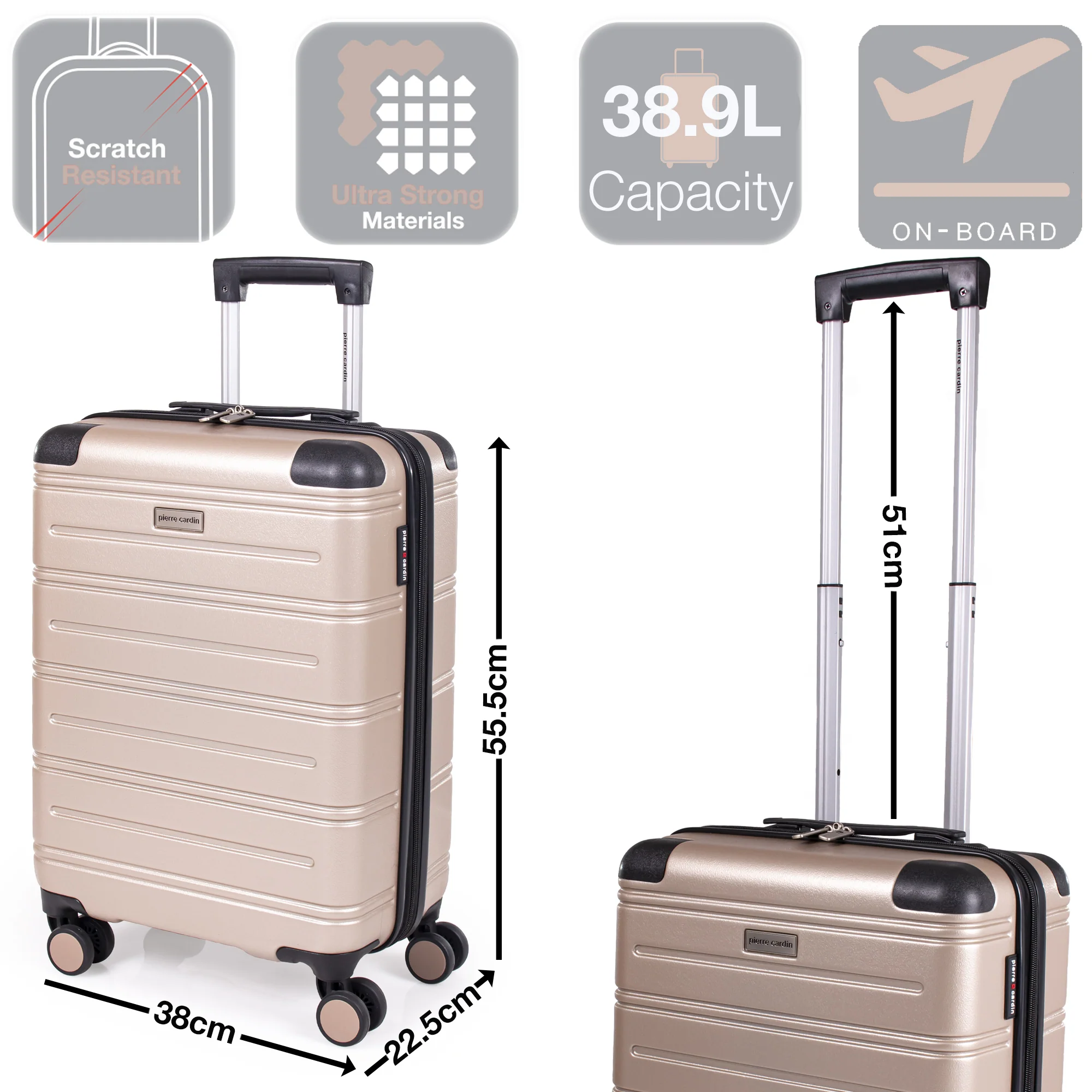 Pierre  Cardin Ultra Strong ABS Travel Case With 8 Spinner Wheels TSA Locks - Image 9