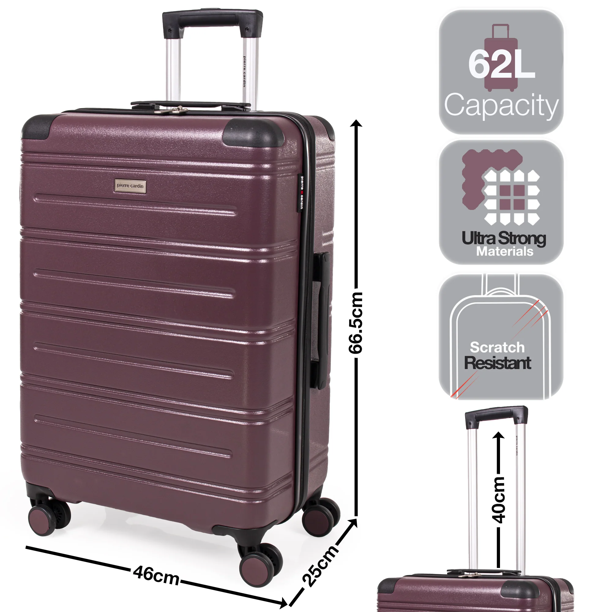 Pierre  Cardin Ultra Strong ABS Travel Case With 8 Spinner Wheels TSA Locks - Image 6