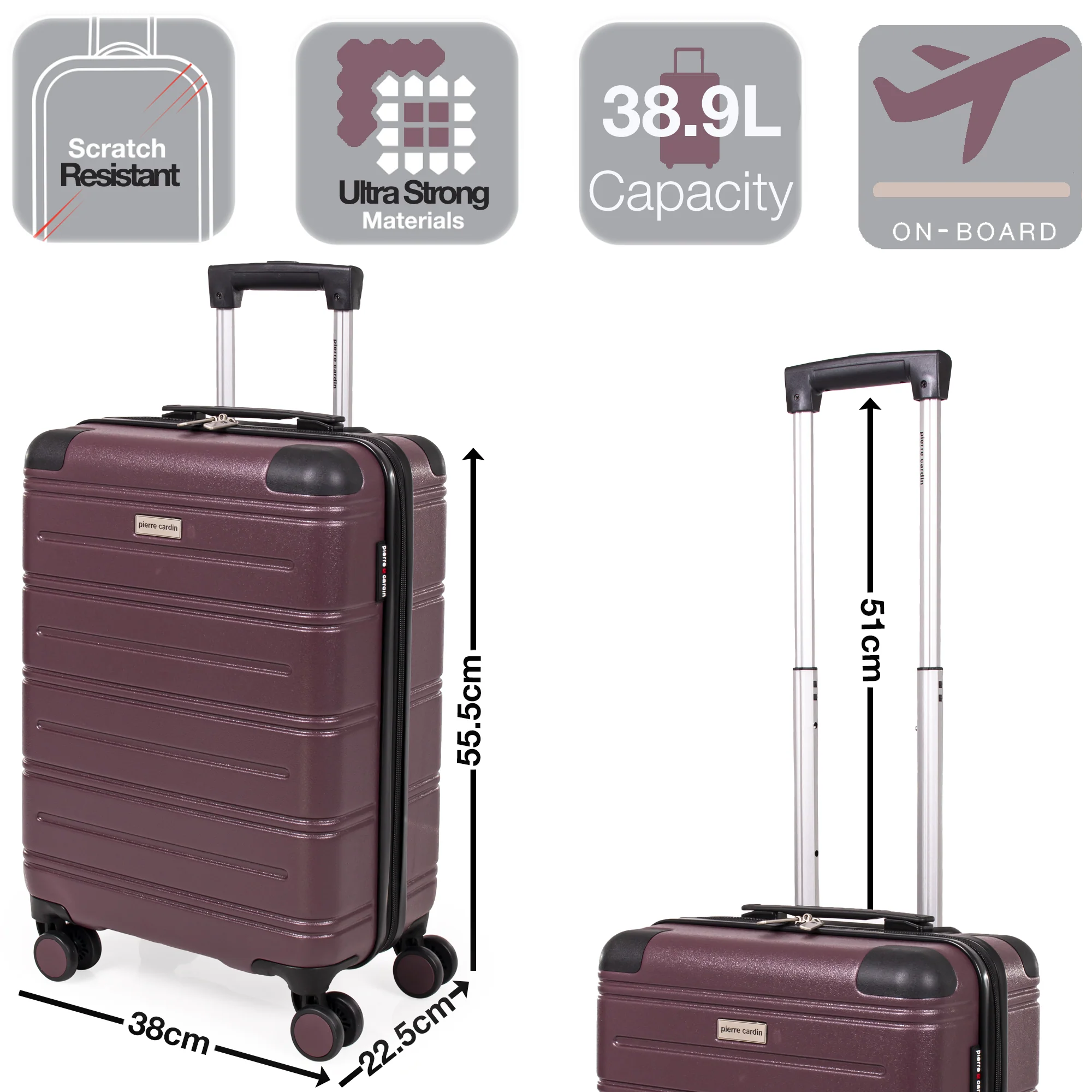 Pierre  Cardin Ultra Strong ABS Travel Case With 8 Spinner Wheels TSA Locks - Image 9