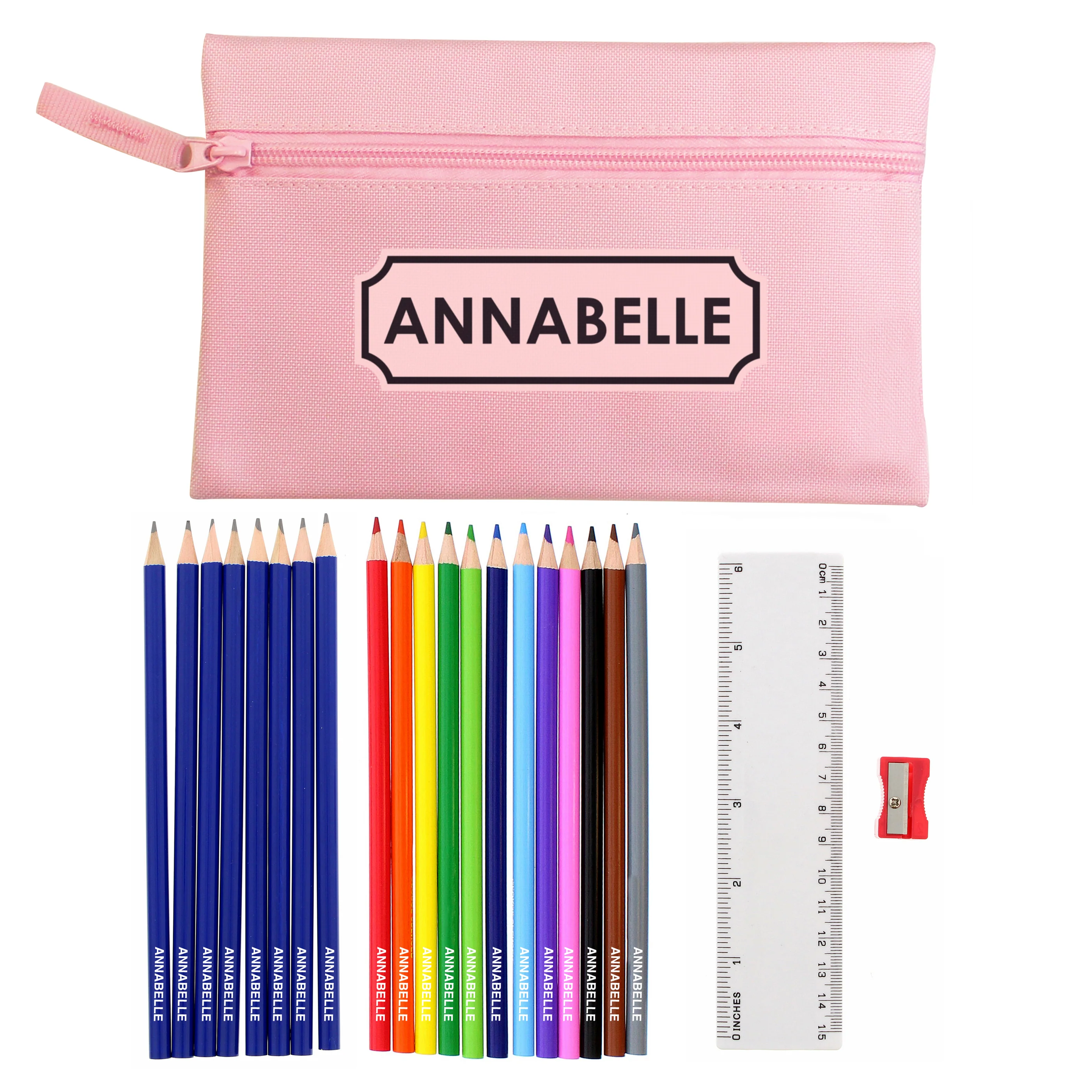 Pink Pencil Case with Personalised Pencils & Crayons - Image 4