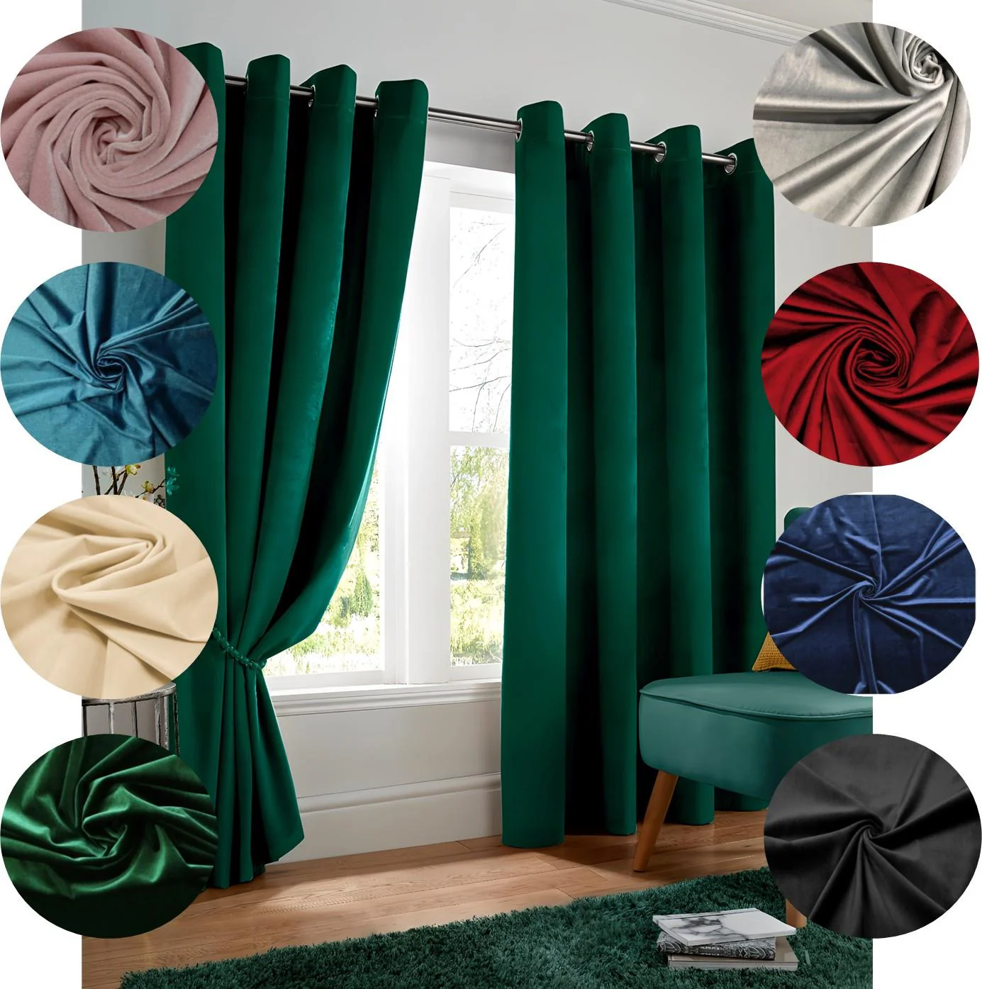 Plain Velvet Ring Top Blackout Curtains - Image 4