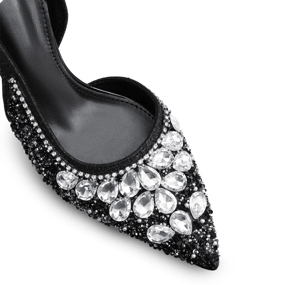 Pointed Closed Toe Slingback Heels - Black - Image 4