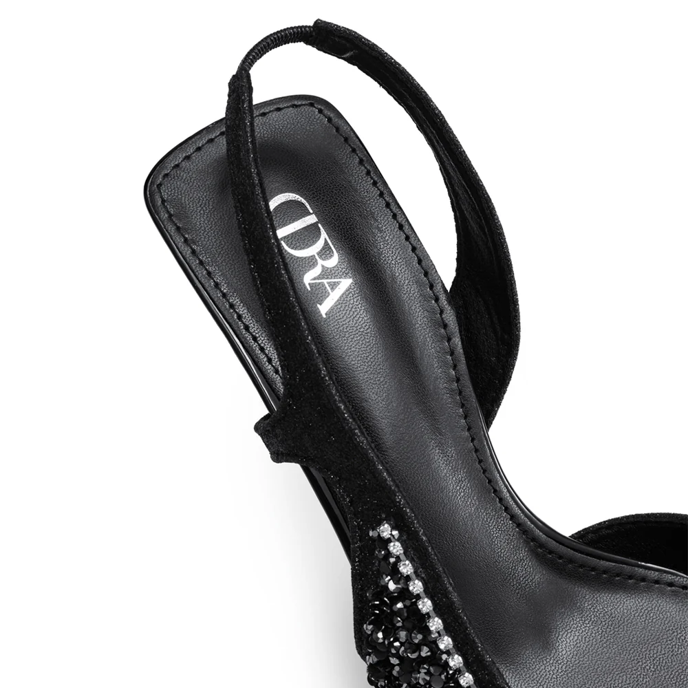 Pointed Closed Toe Slingback Heels - Black - Image 5