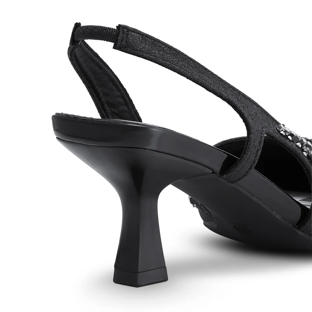 Pointed Closed Toe Slingback Heels - Black - Image 6
