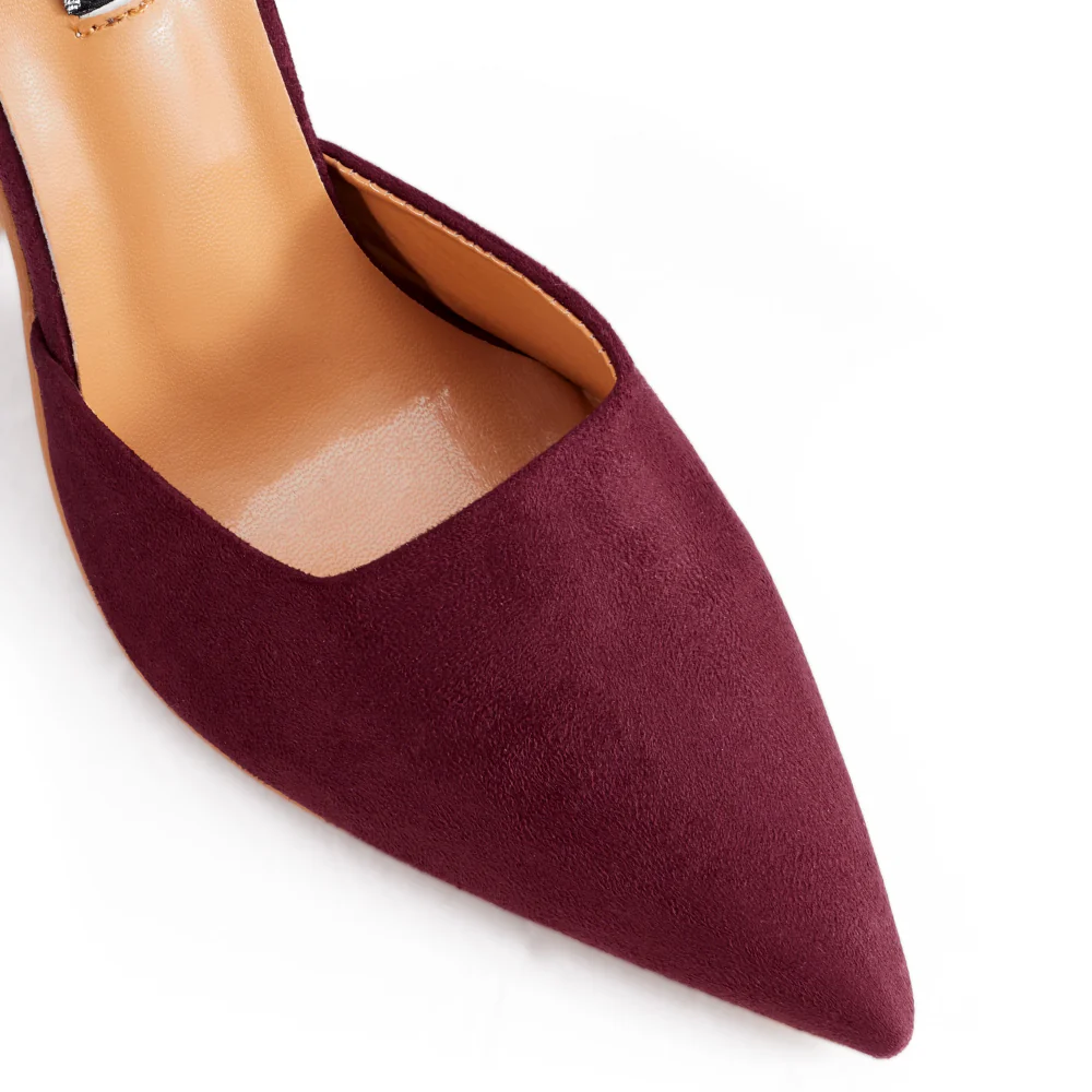 Pointed Toe High Block Heel Close Toe Shoes - Red - Image 4