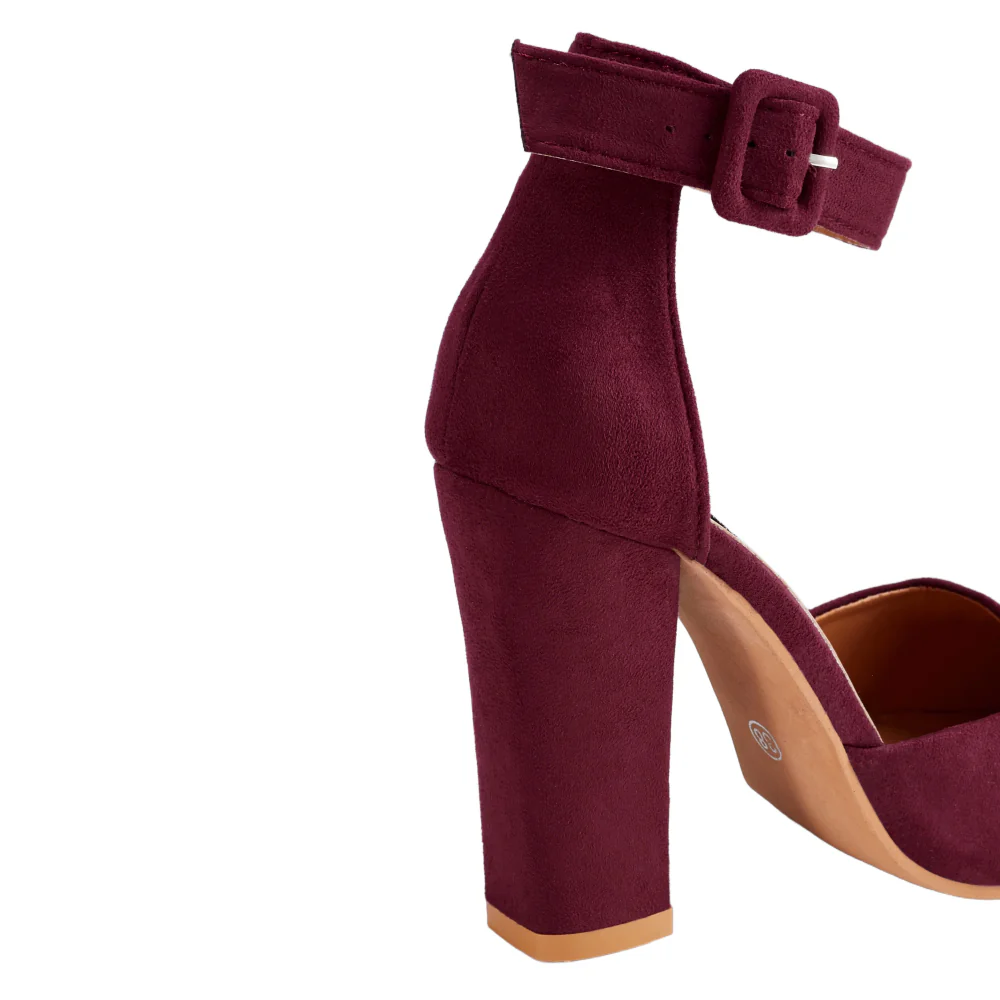 Pointed Toe High Block Heel Close Toe Shoes - Red - Image 5