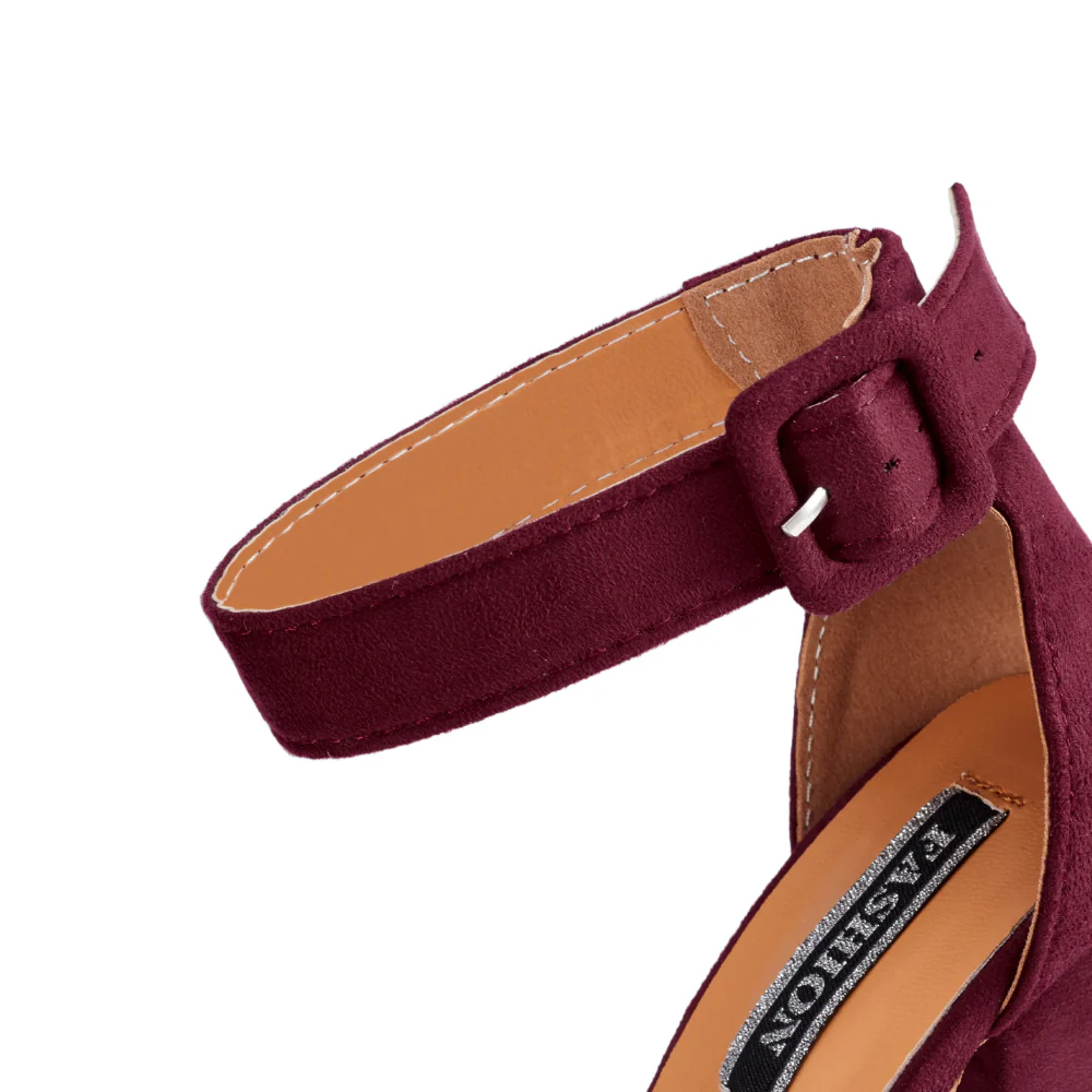 Pointed Toe High Block Heel Close Toe Shoes - Red - Image 6