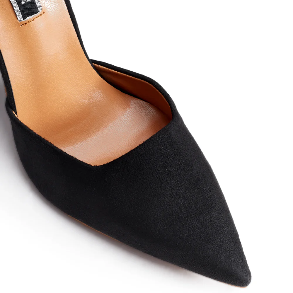 Pointed Toe High Block Heel Close Toe Shoes - Black - Image 4