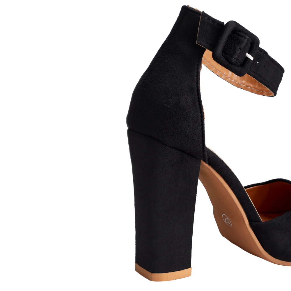 Pointed Toe High Block Heel Close Toe Shoes - Black - Image 5