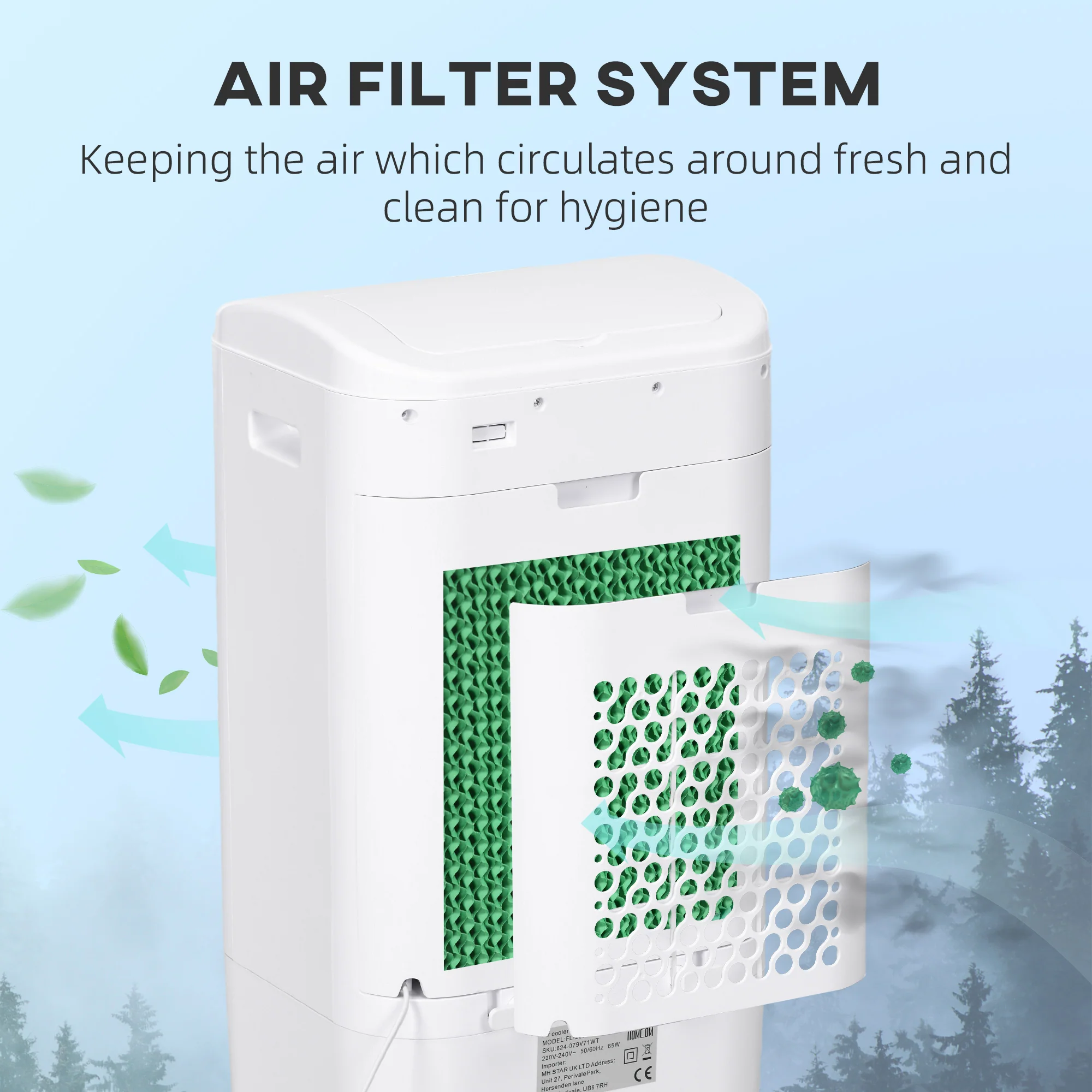 Portable Air Cooler with Humidifier, Remote, Timer, Oscillation, Ice Packs - Image 3