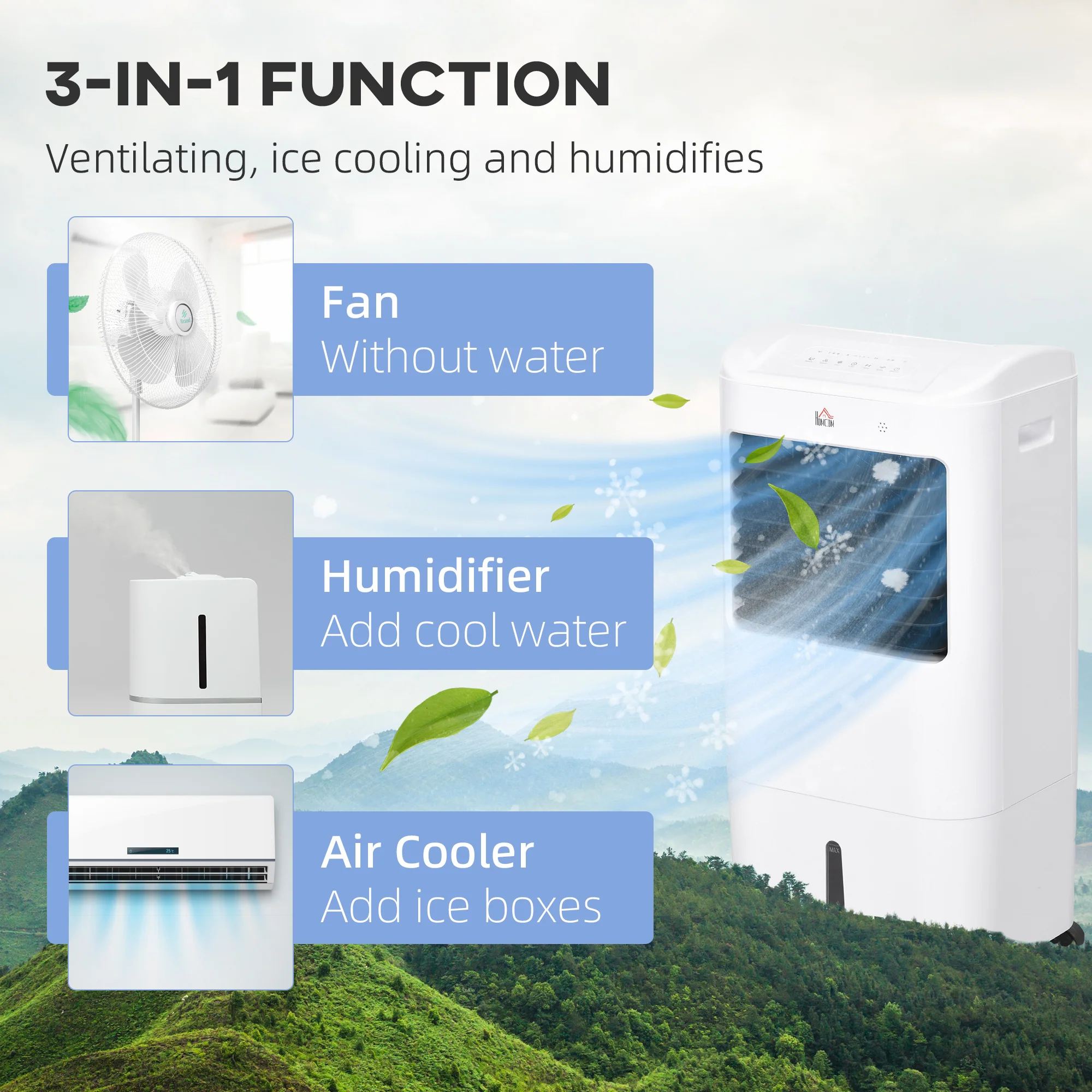 Portable Air Cooler with Humidifier, Remote, Timer, Oscillation, Ice Packs - Image 4