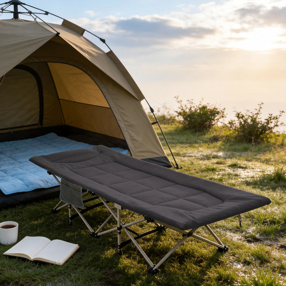 Portable Folding Camping Cot Camping bed with Headrest - Image 2